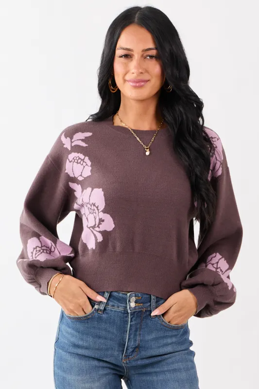 She+Sky Walnut Floral Print Crew Neck Sweater sold by Lime Lush