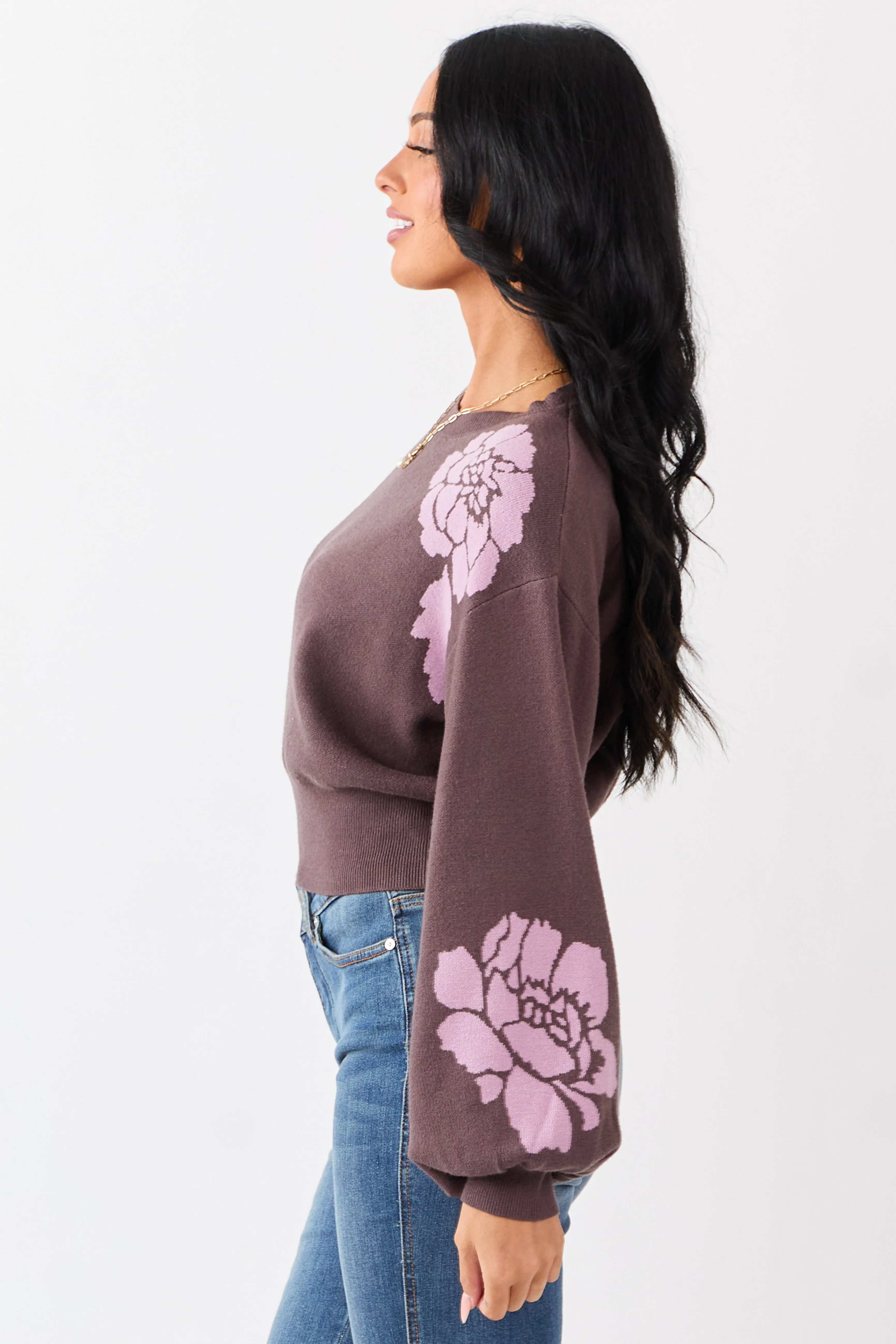 She+Sky Walnut Floral Print Crew Neck Sweater sold by Lime Lush product image thumbnail 4