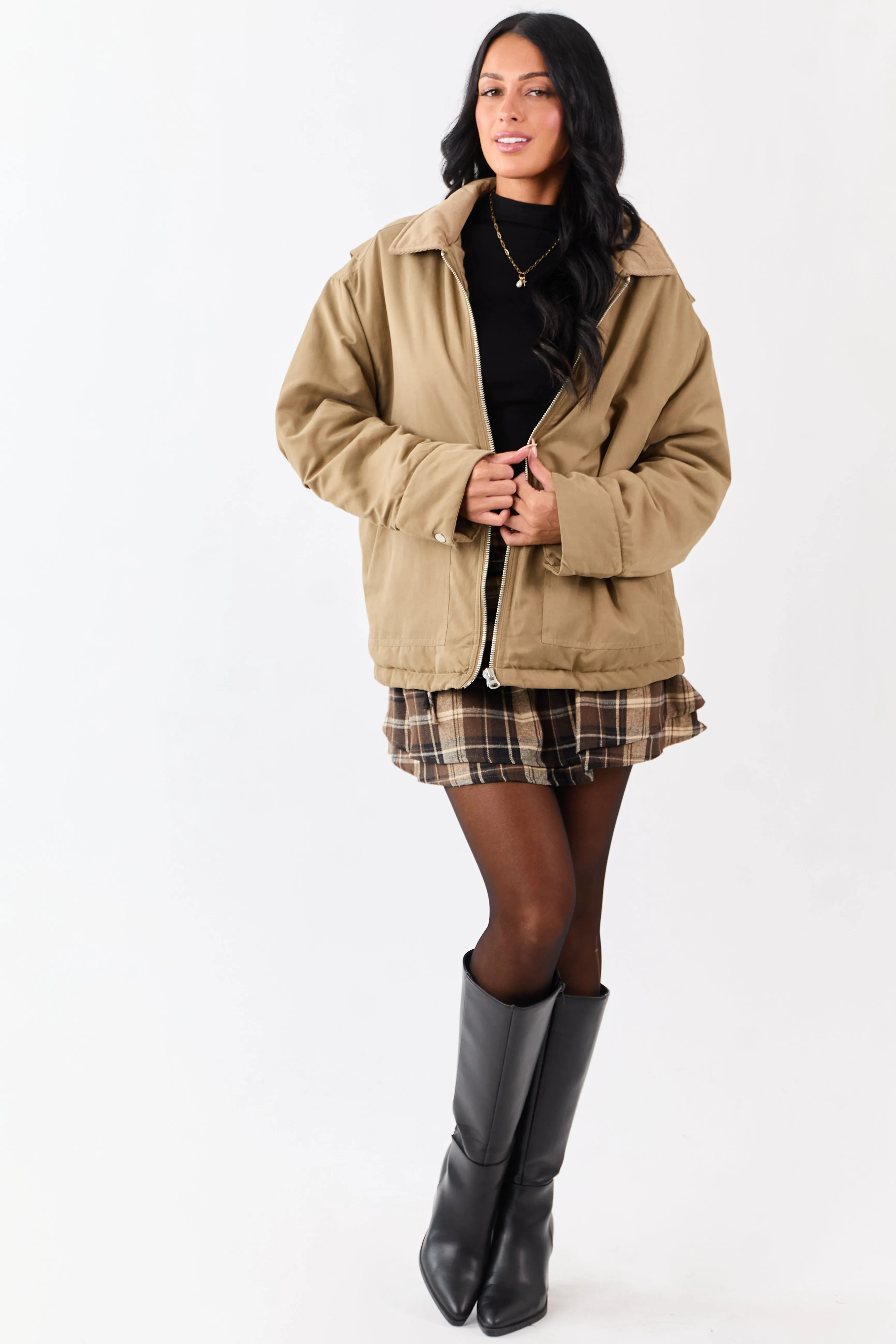 Peanut Corduroy Collar Zip Up Puffer Jacket sold by Lime Lush product image thumbnail 5