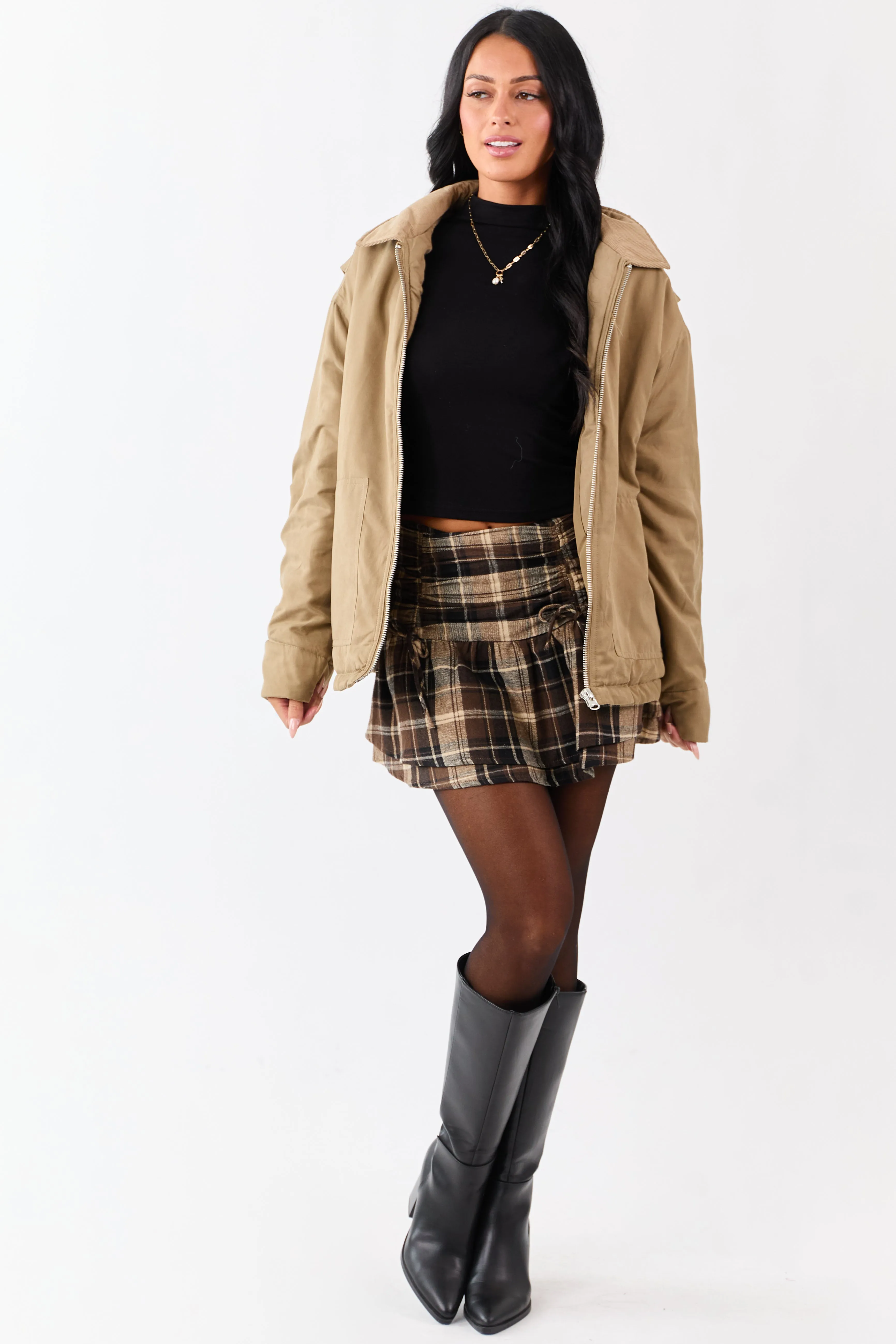 Peanut Corduroy Collar Zip Up Puffer Jacket sold by Lime Lush product image thumbnail 4