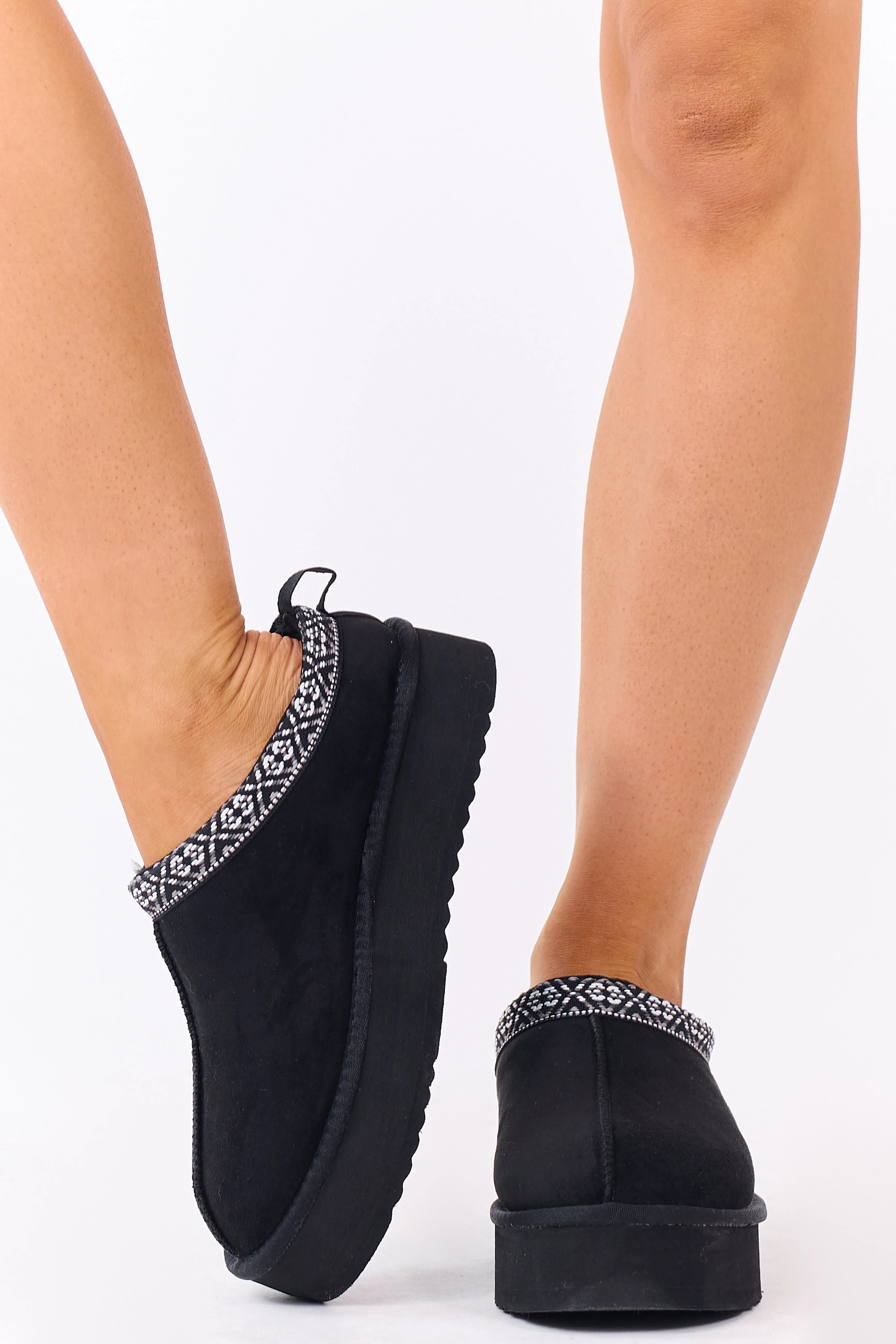 Black Faux Suede Fur Lined Platform Slippers sold by Lime Lush product image thumbnail 4