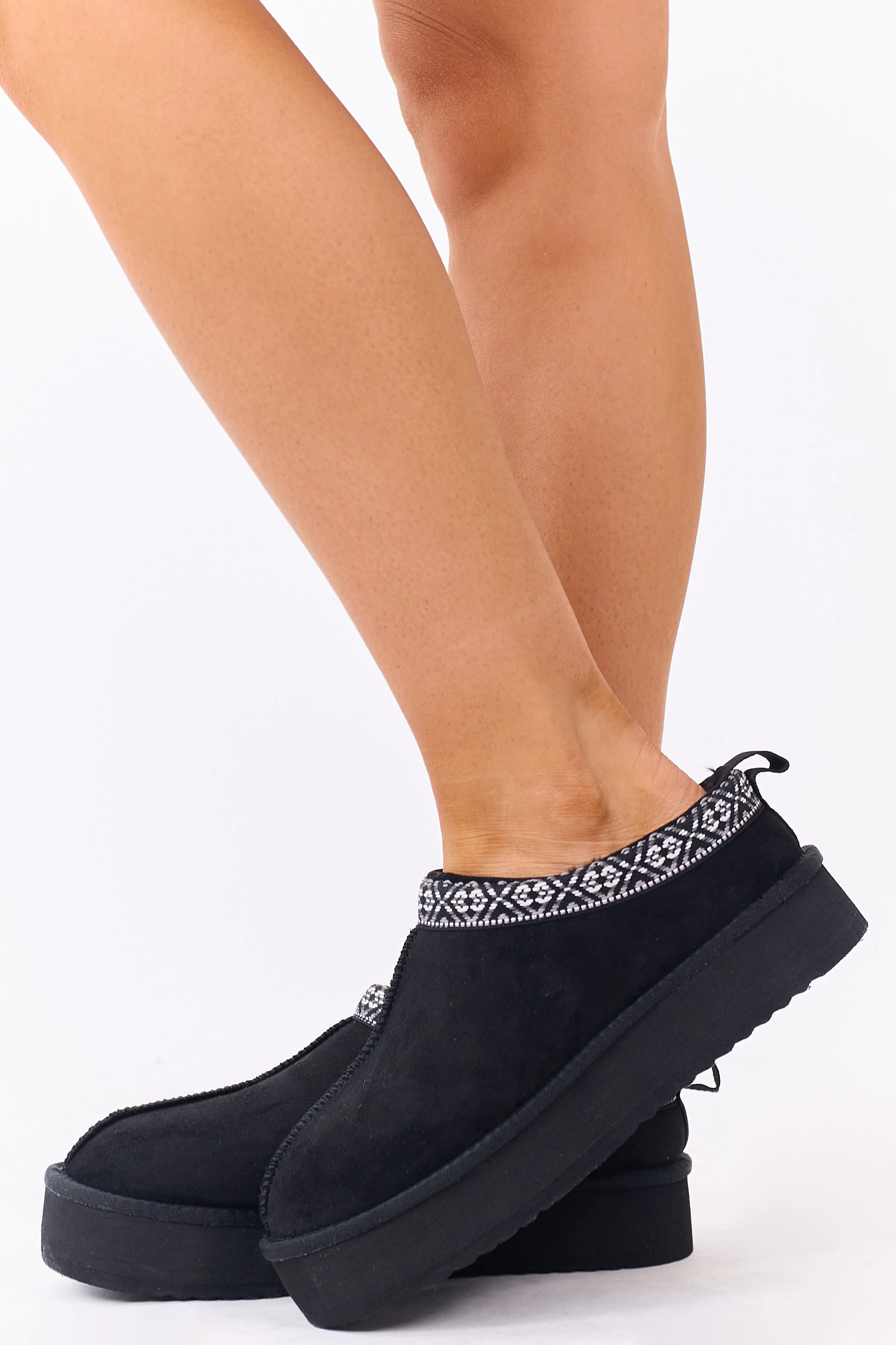 Black Faux Suede Fur Lined Platform Slippers sold by Lime Lush product image thumbnail 5