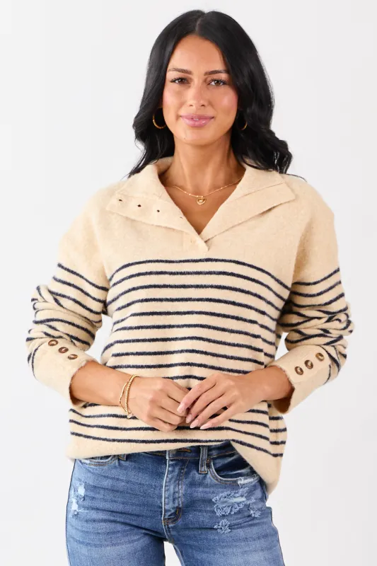 Entro Light Beige Striped Wool Blend Sweater sold by Lime Lush