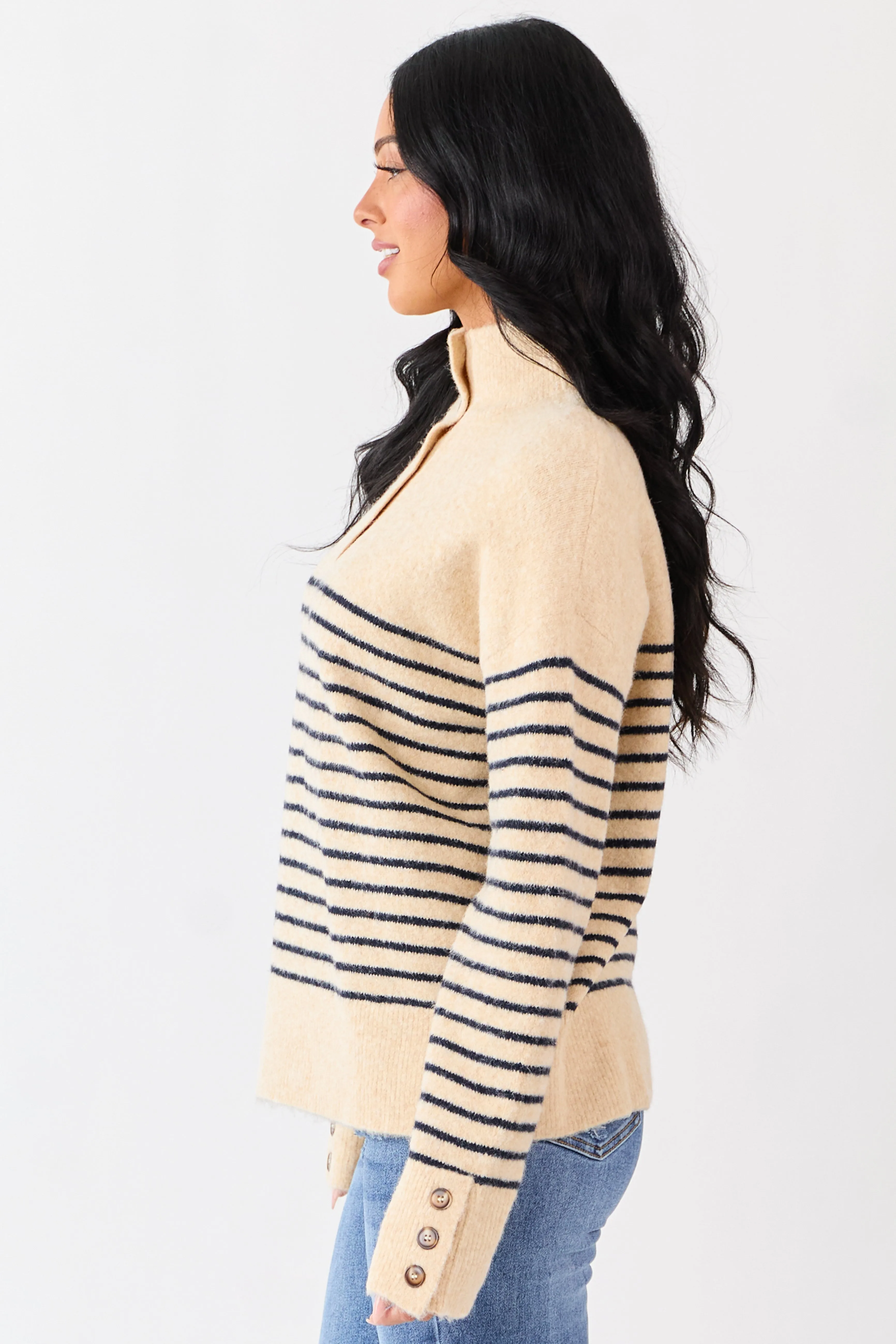 Entro Light Beige Striped Wool Blend Sweater sold by Lime Lush product image thumbnail 4