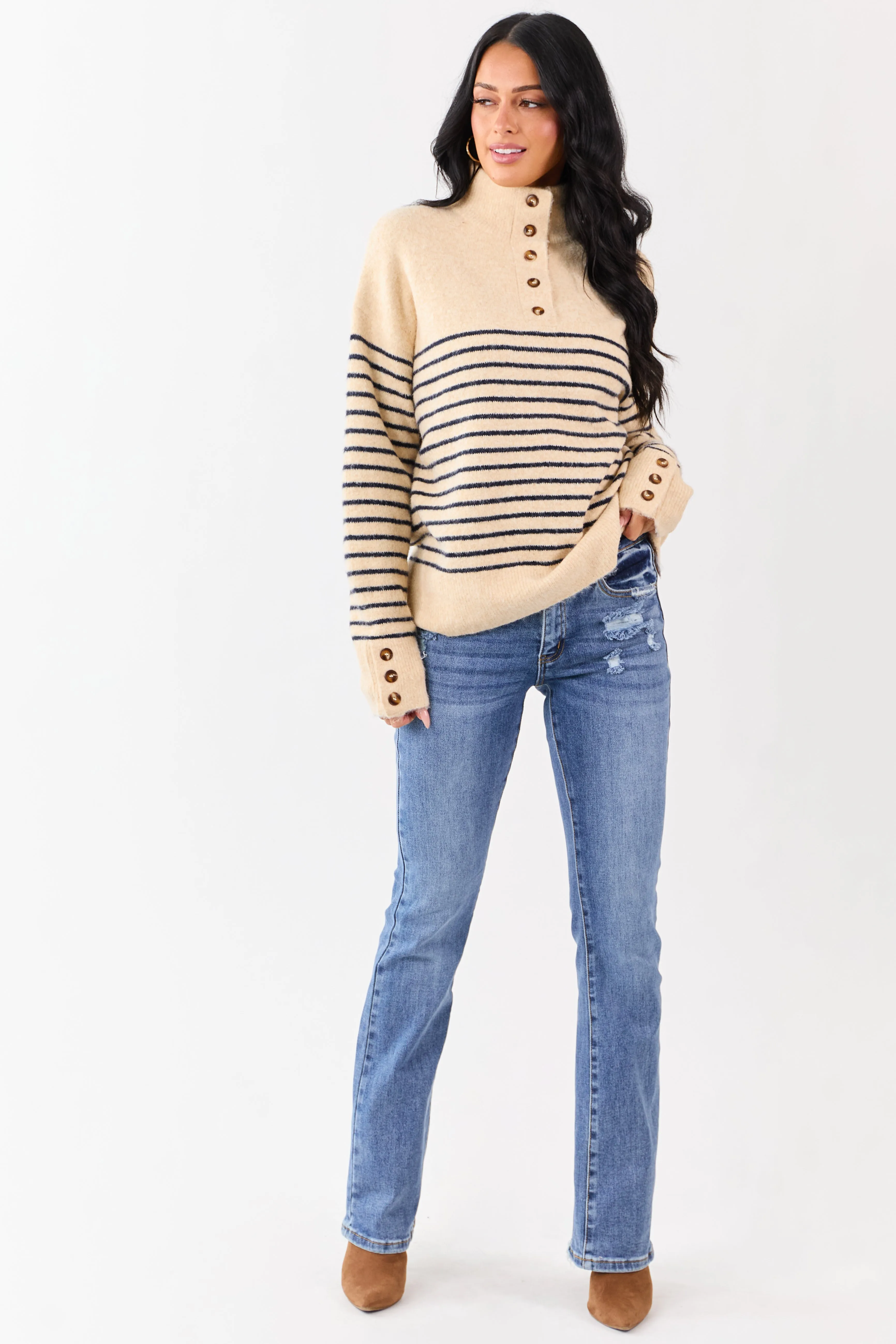 Entro Light Beige Striped Wool Blend Sweater sold by Lime Lush product image thumbnail 3