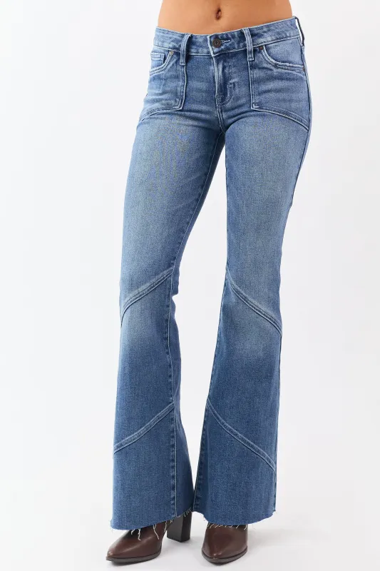 Hidden Medium Wash Seam Detail Stretchy Flare Jeans sold by Lime Lush