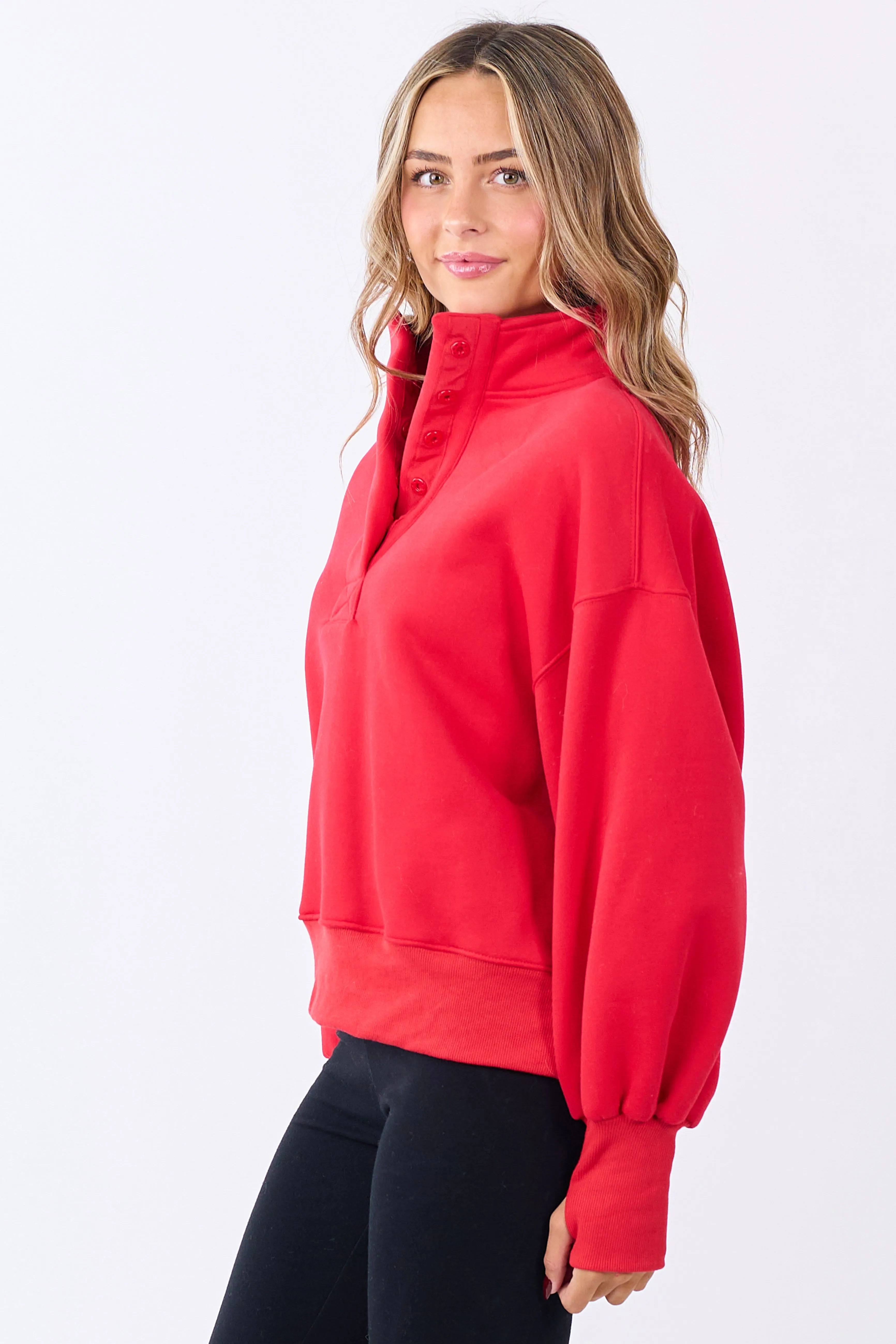 PRE-ORDER Crimson High Button Collar Pullover Sweatshirt SHIP ETA 12/1 sold by Lime Lush product image thumbnail 4