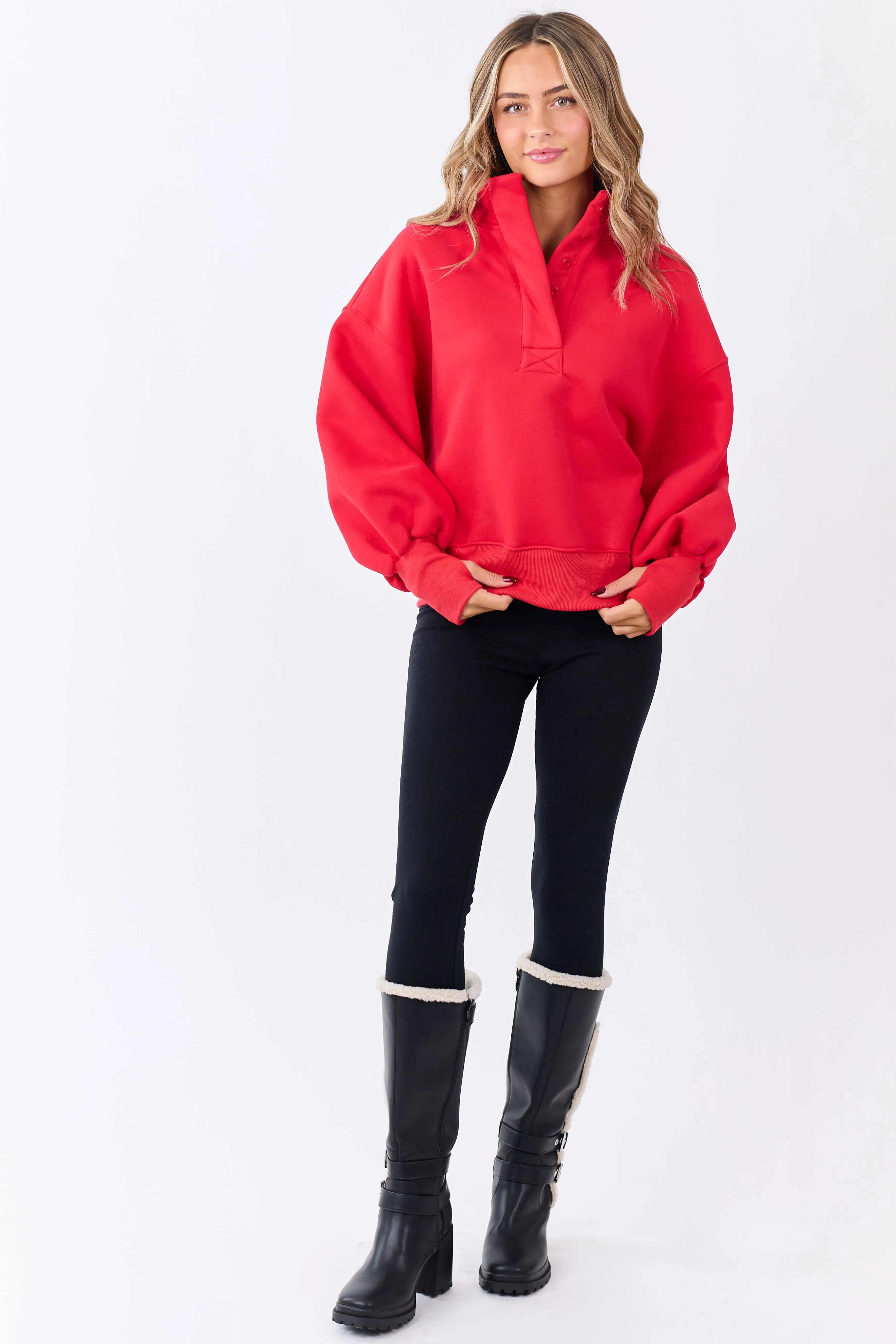 PRE-ORDER Crimson High Button Collar Pullover Sweatshirt SHIP ETA 12/1 sold by Lime Lush product image thumbnail 2