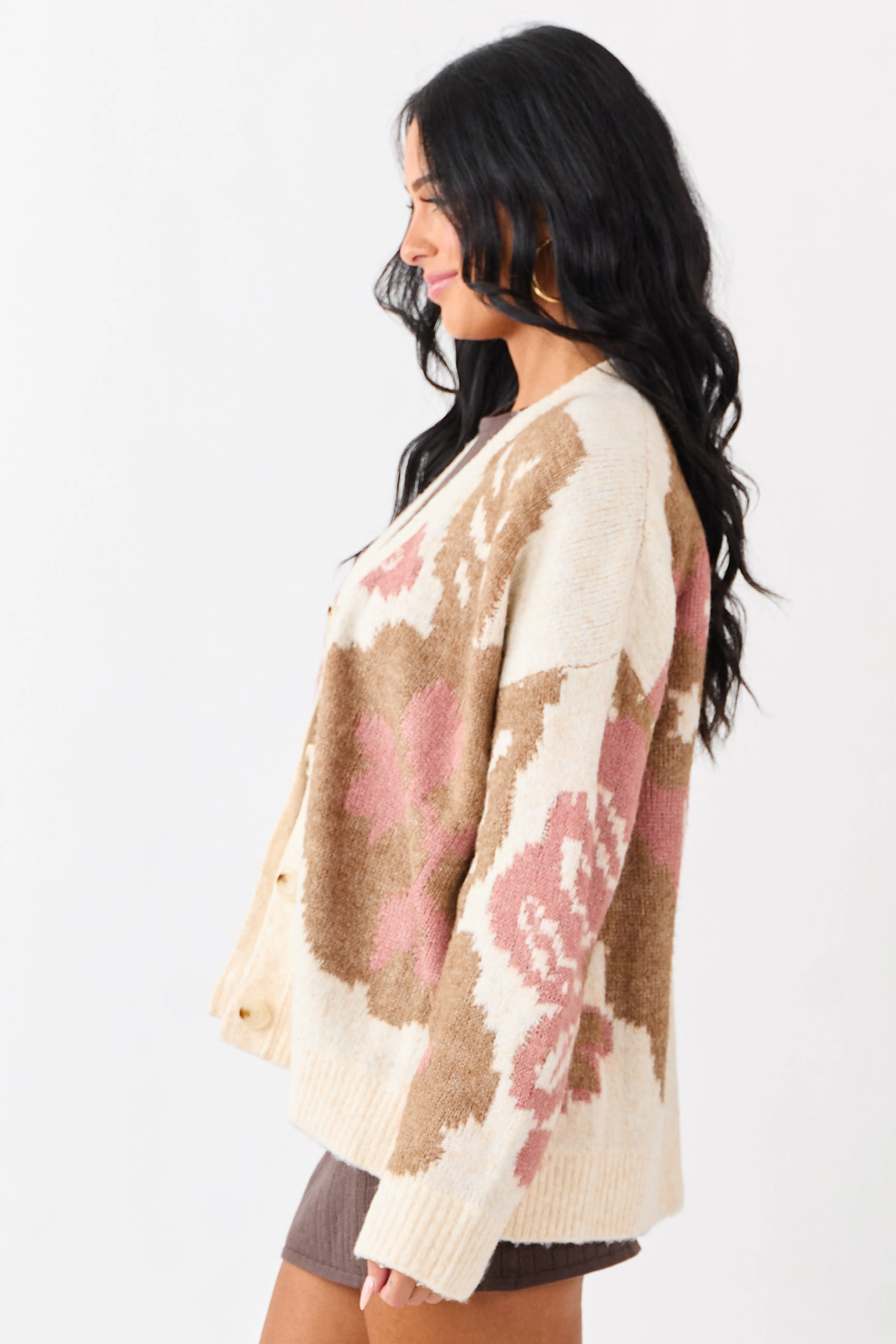 Champagne Floral Pattern Button Down Cardigan sold by Lime Lush product image thumbnail 4