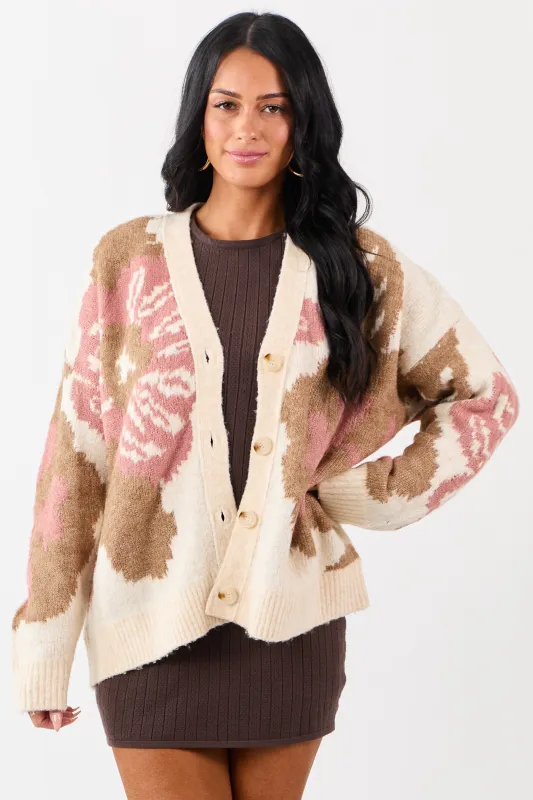 Champagne Floral Pattern Button Down Cardigan sold by Lime Lush