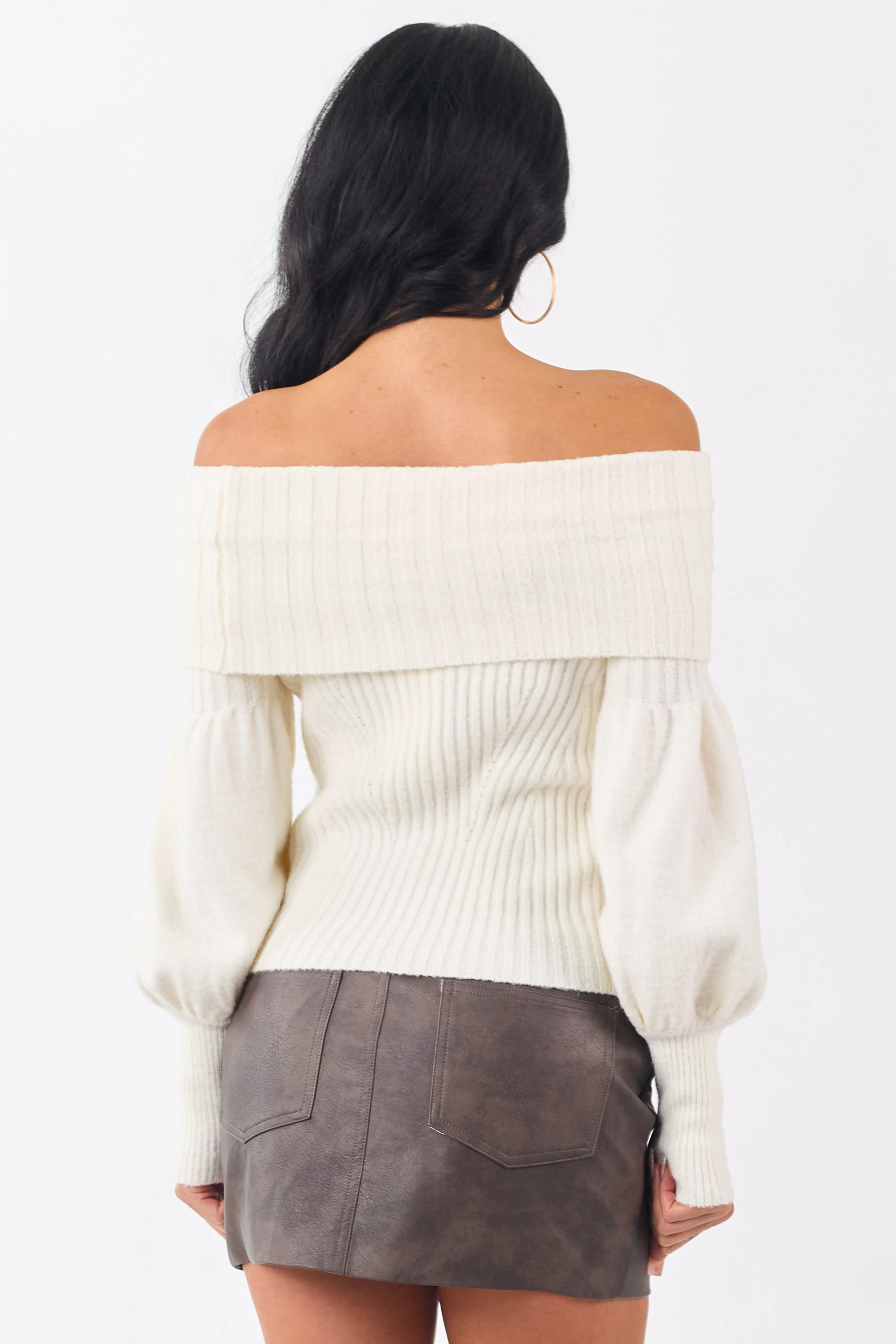 Cream Off Shoulder Long Puff Sleeve Sweater sold by Lime Lush product image thumbnail 5