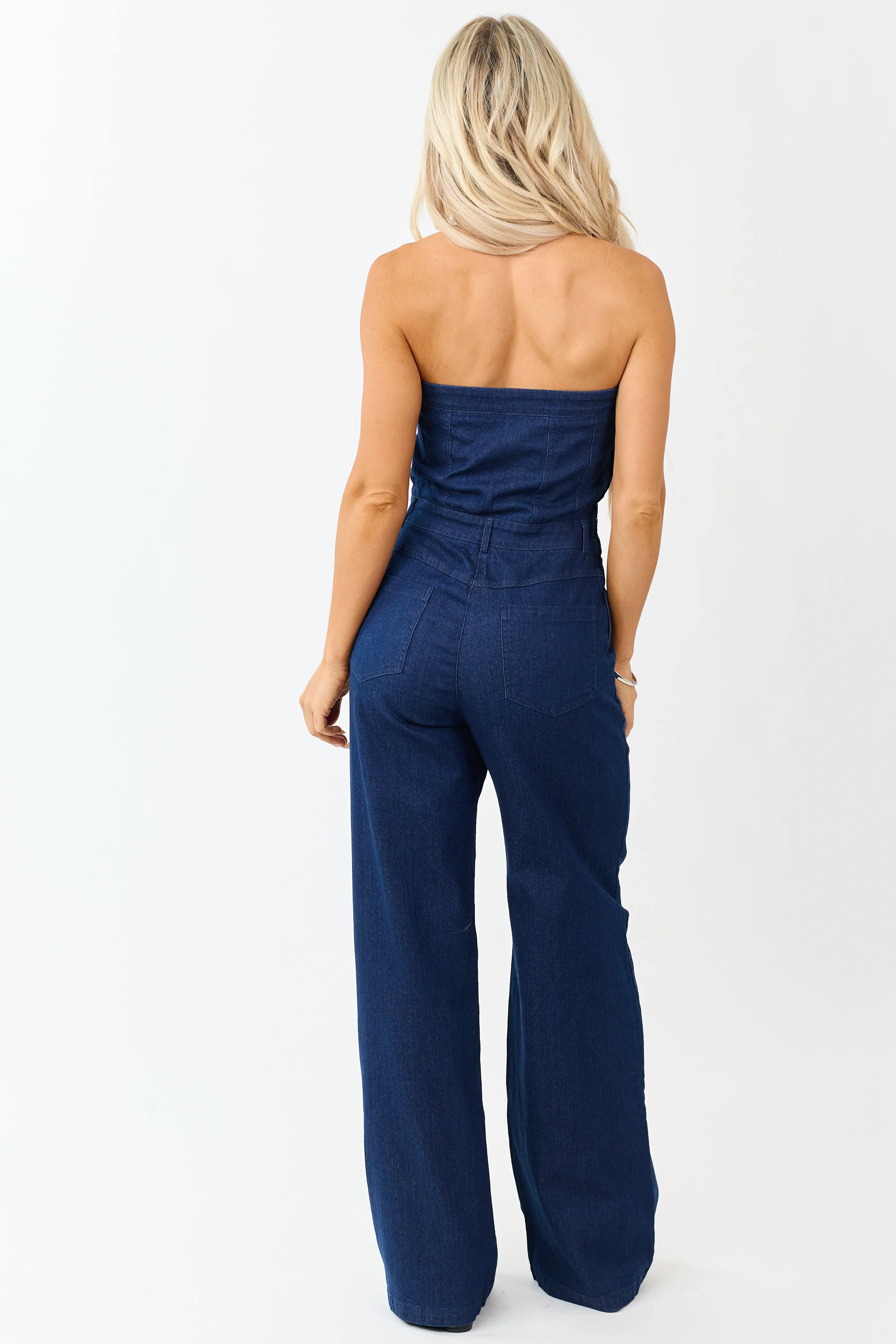 Dark Wash Stretchy Denim Strapless Jumpsuit sold by Lime Lush product image thumbnail 5