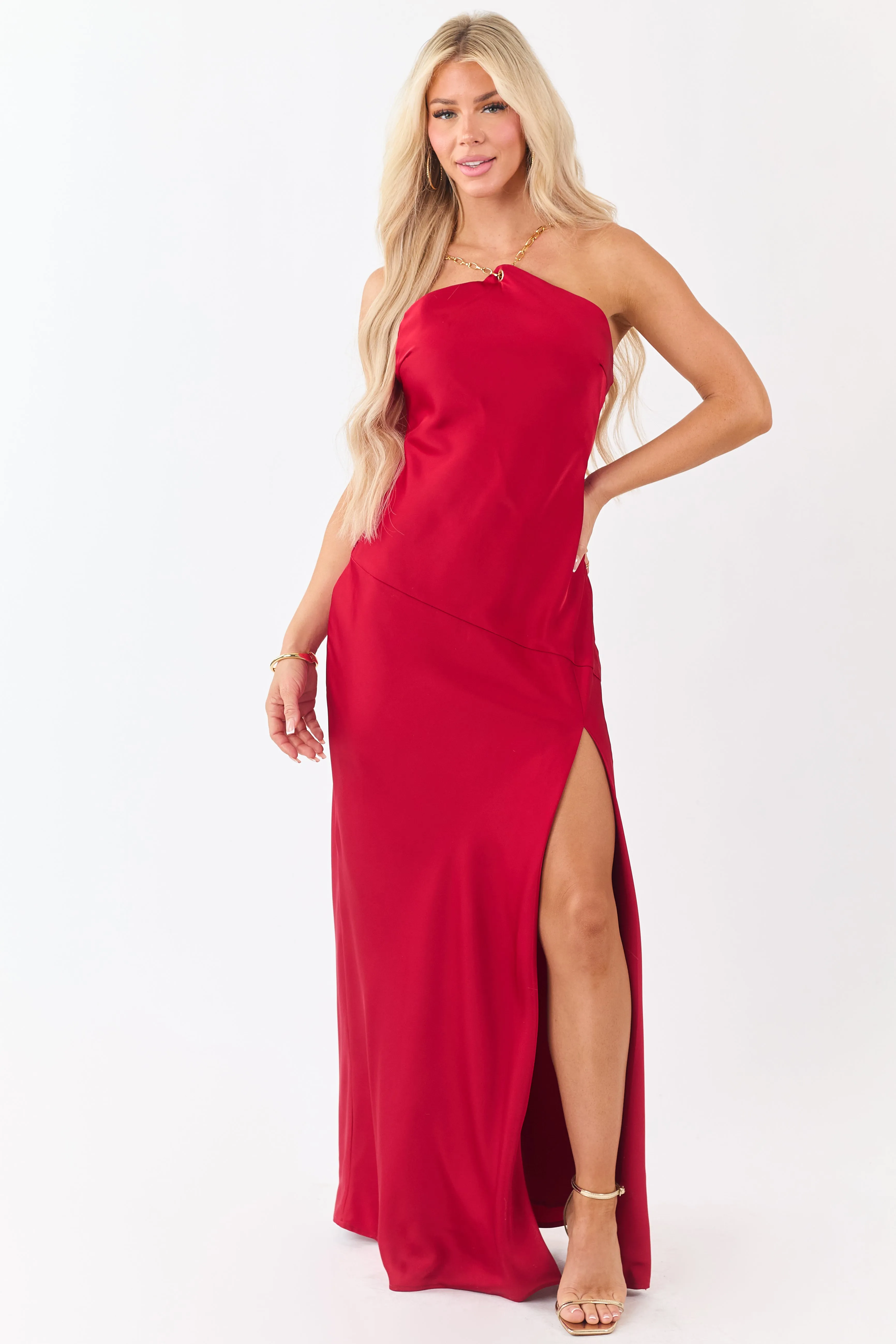 Ruby Satin Chain Halter Neck Backless Maxi Dress sold by Lime Lush product image thumbnail 3