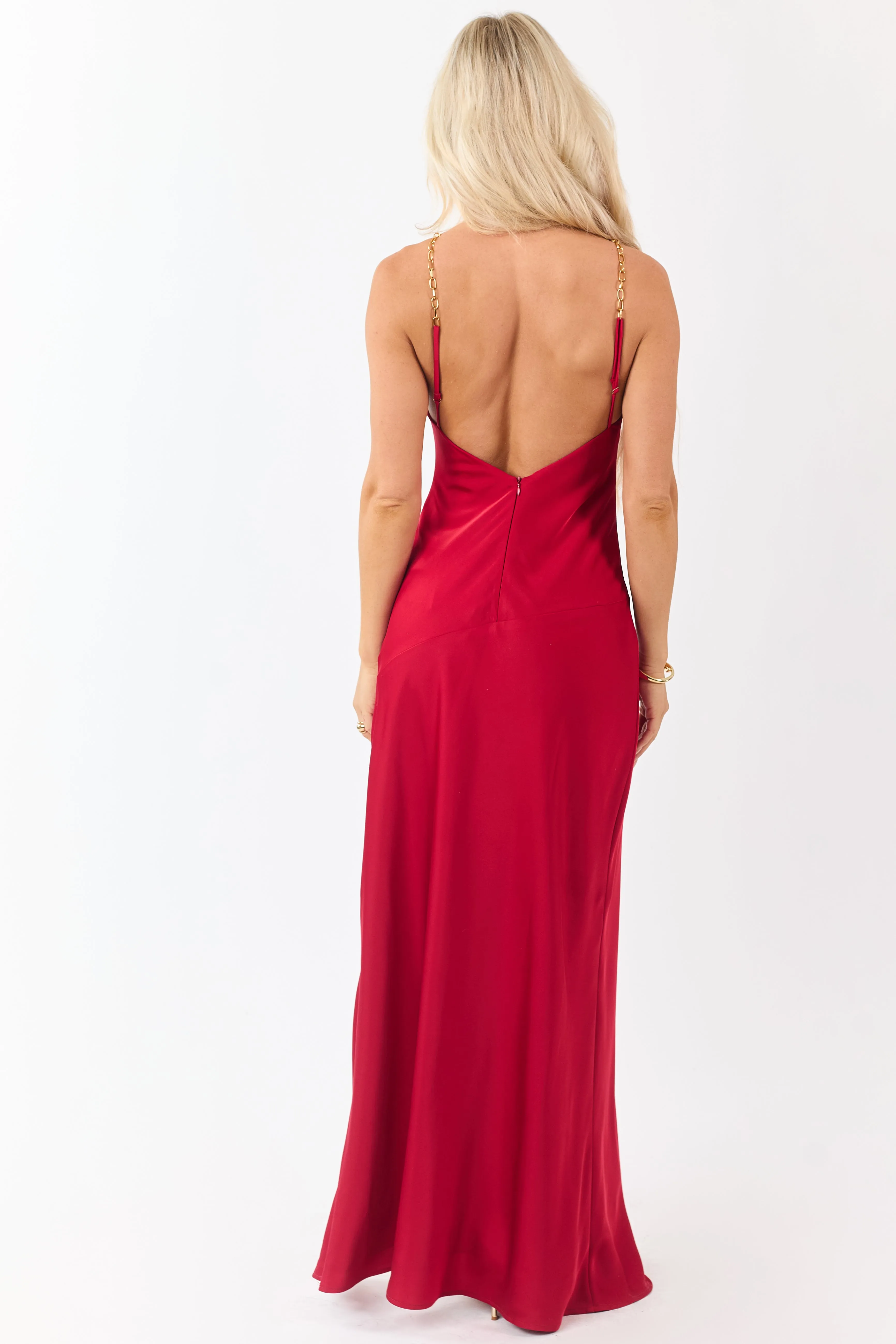 Ruby Satin Chain Halter Neck Backless Maxi Dress sold by Lime Lush product image thumbnail 5