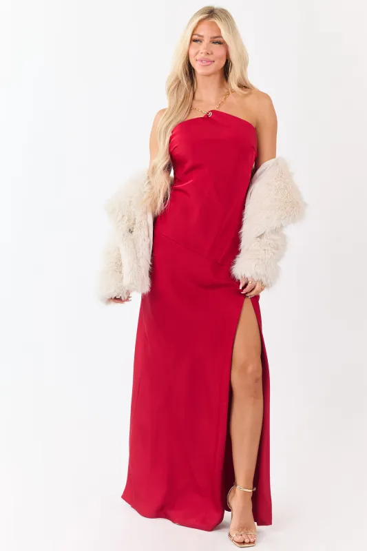 Ruby Satin Chain Halter Neck Backless Maxi Dress sold by Lime Lush