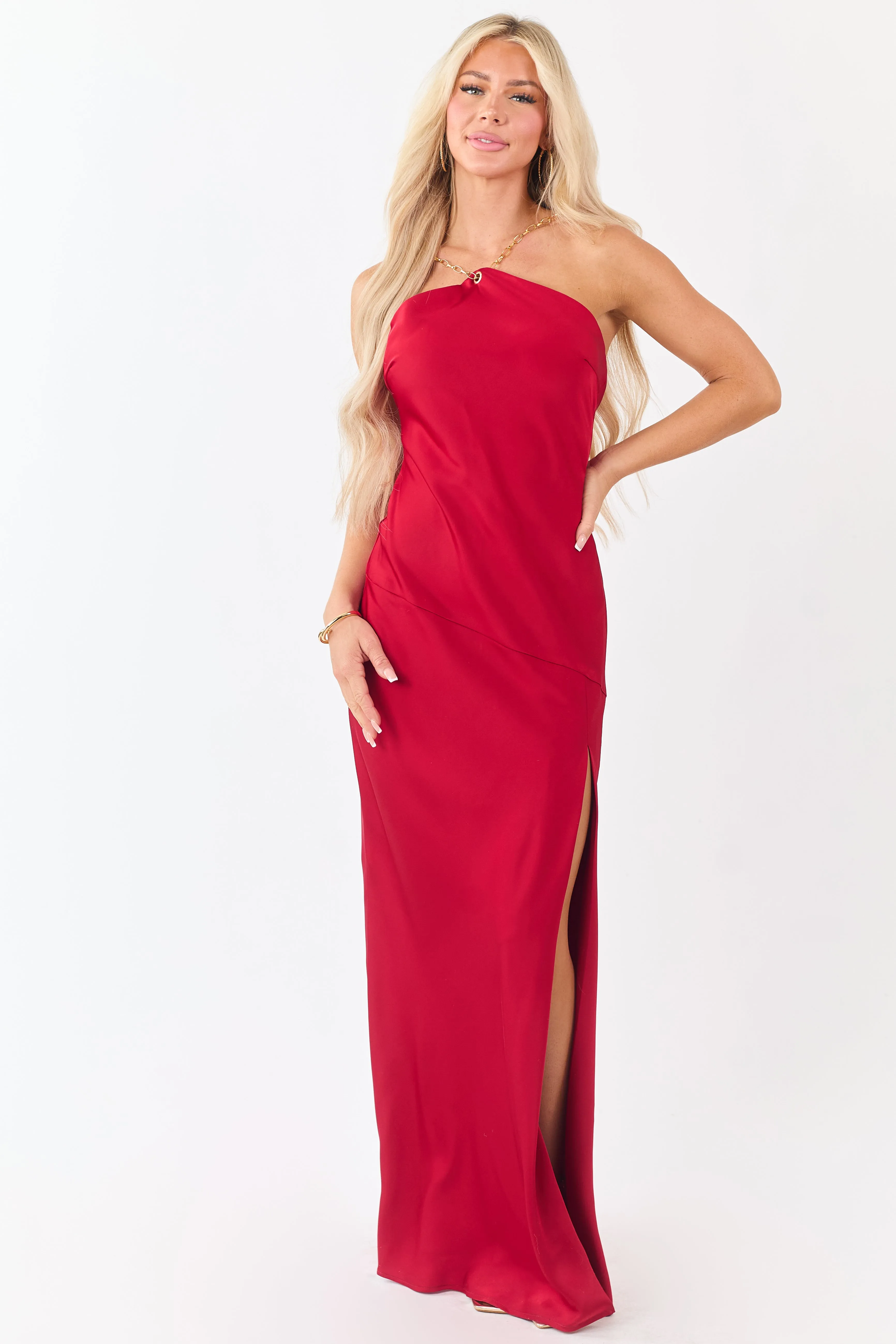 Ruby Satin Chain Halter Neck Backless Maxi Dress sold by Lime Lush product image thumbnail 2