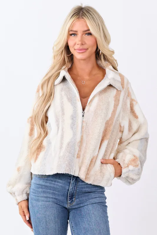 Cream Striped Sherpa and Faux Fur Contrast Jacket sold by Lime Lush