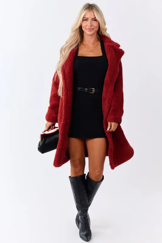 Candy Apple Red Button Down Sherpa Teddy Trench Coat sold by Lime Lush