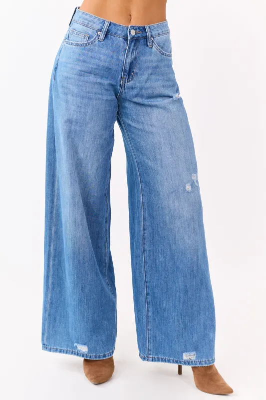 Mica Denim Medium High Rise Super Wide Leg Jeans sold by Lime Lush