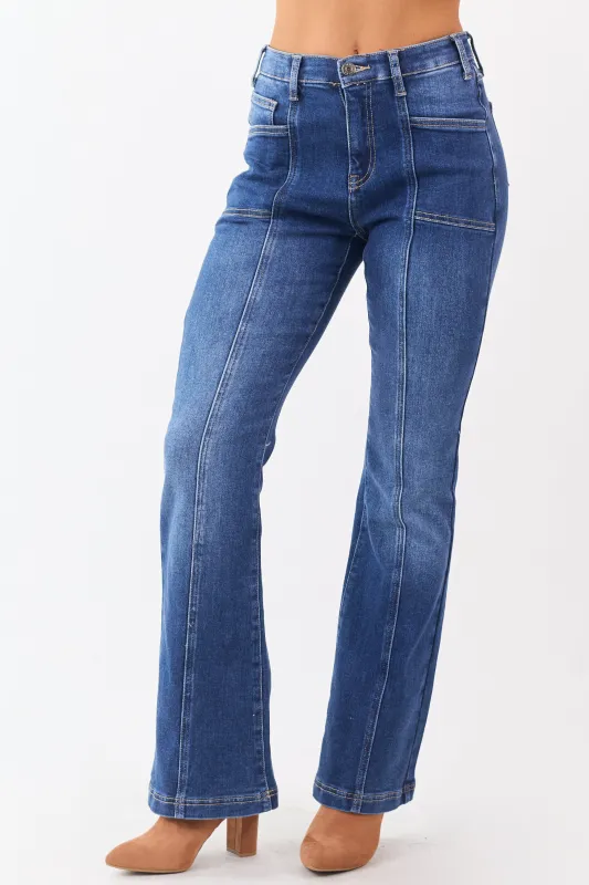 Saige Dark Wash Tummy Control Stretchy Bootcut Jeans sold by Lime Lush