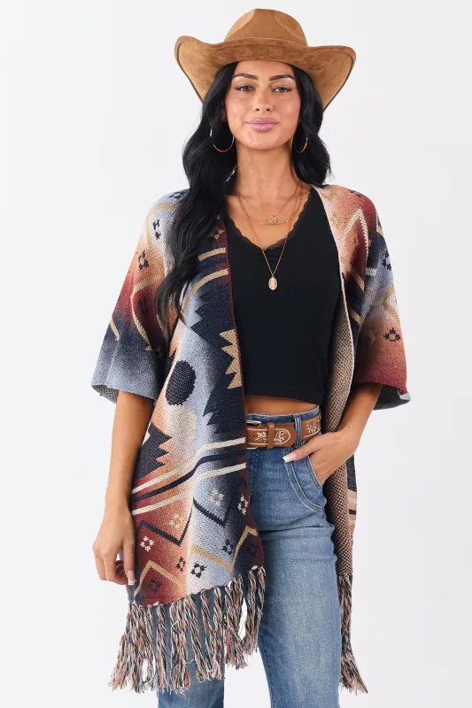 Multicolor Ombre Aztec Short Sleeve Sweater Cardigan sold by Lime Lush
