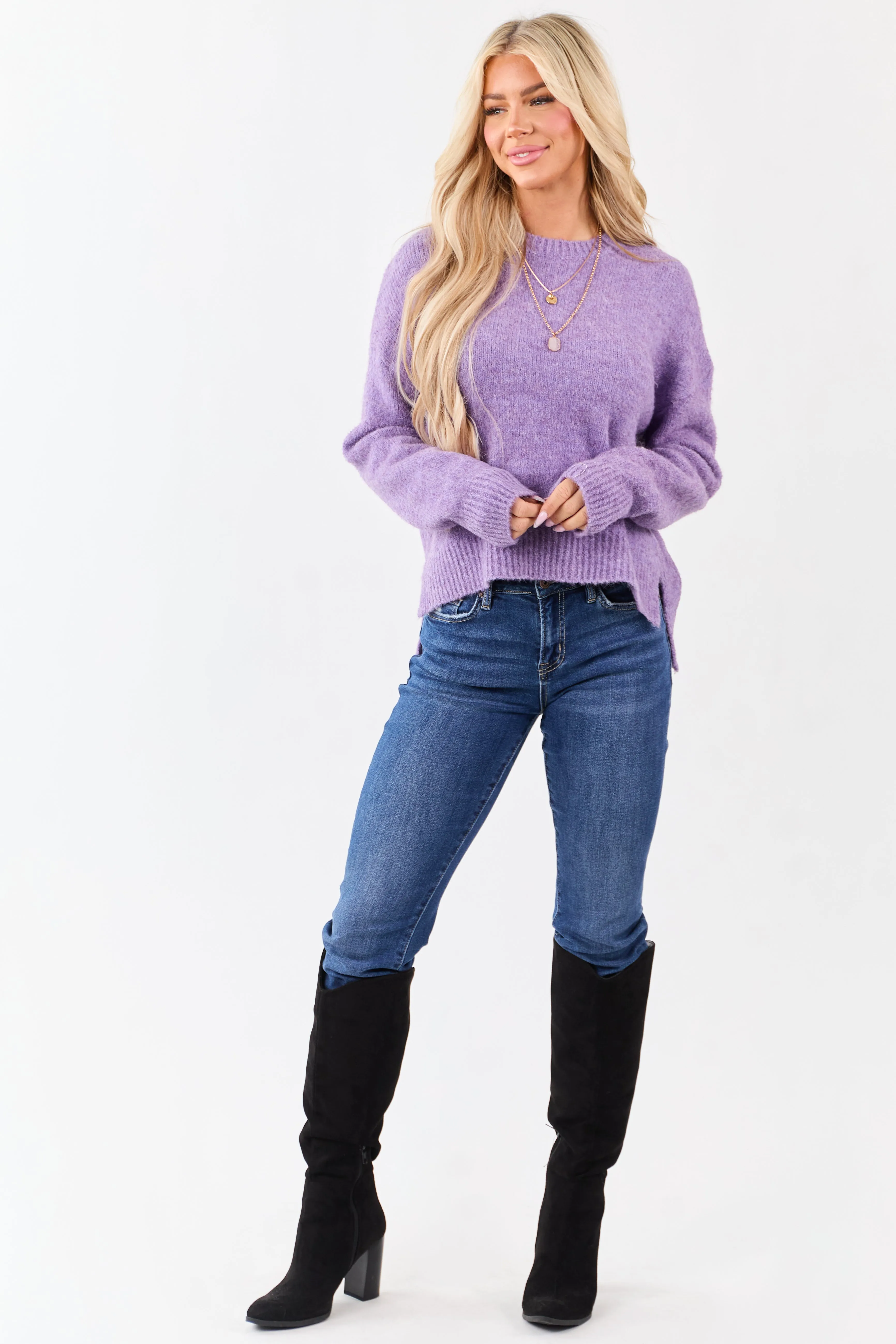 Heathered Iris Wool Blend Ribbed Trim Sweater sold by Lime Lush product image thumbnail 2
