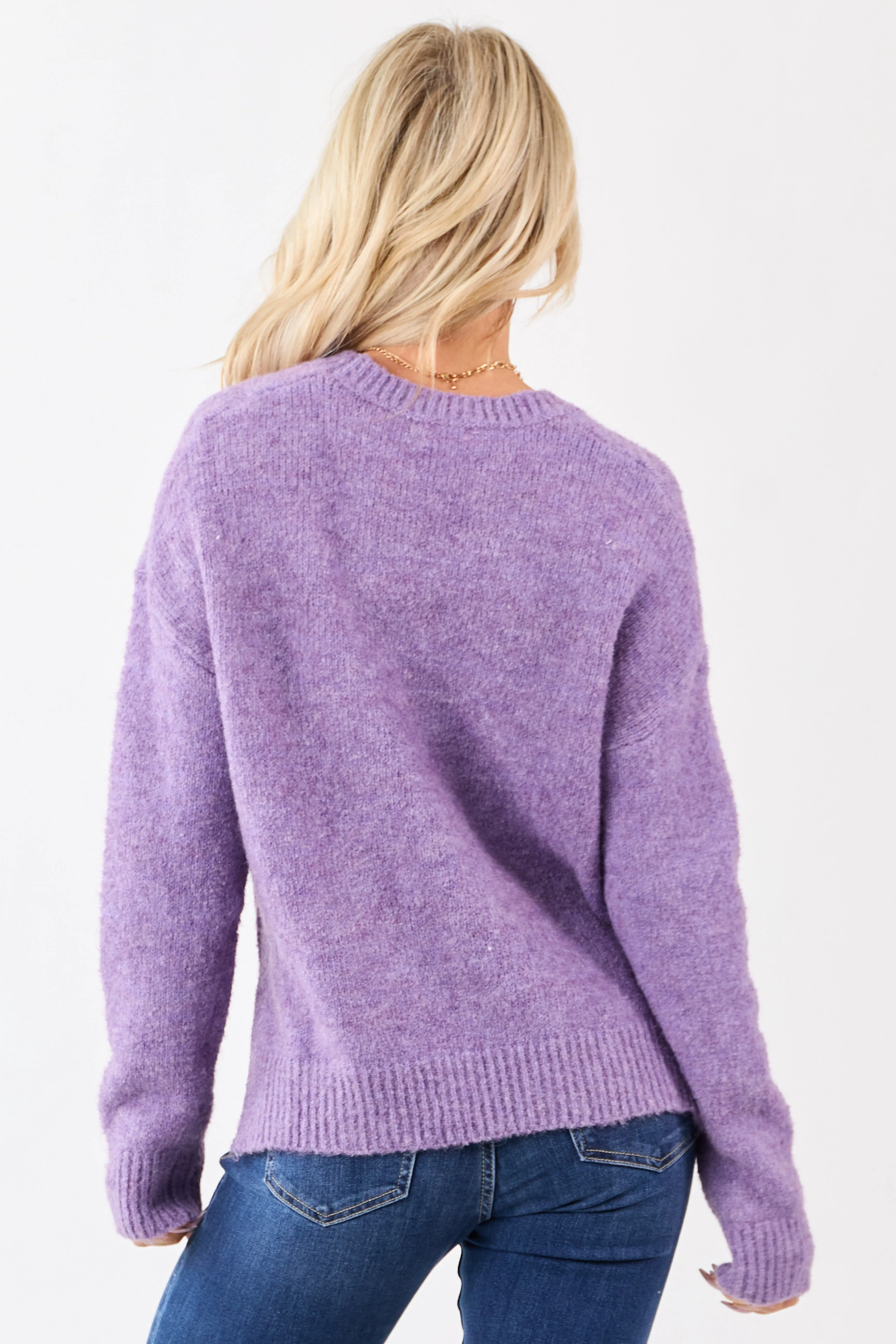 Heathered Iris Wool Blend Ribbed Trim Sweater sold by Lime Lush product image thumbnail 5