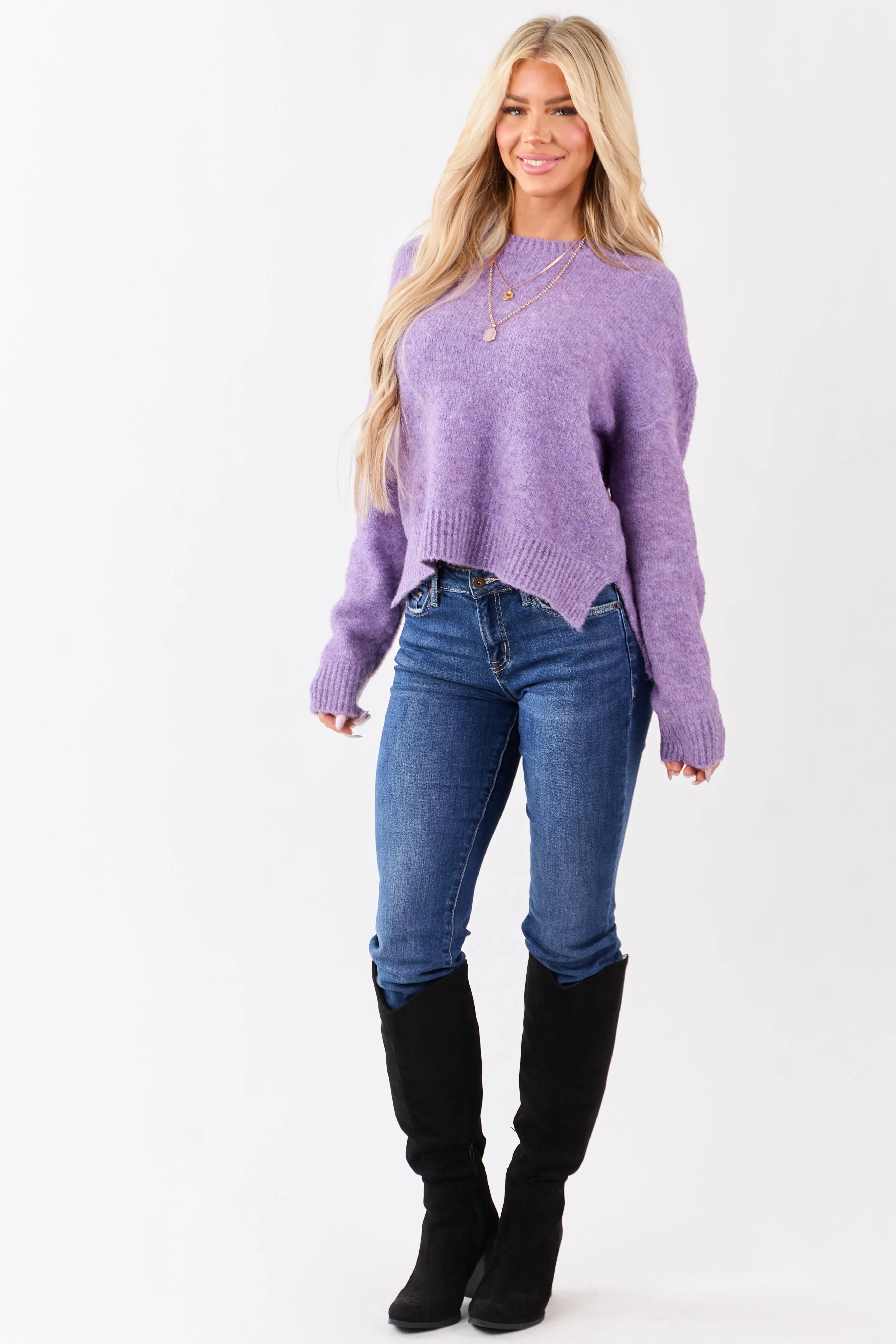 Heathered Iris Wool Blend Ribbed Trim Sweater sold by Lime Lush product image thumbnail 3