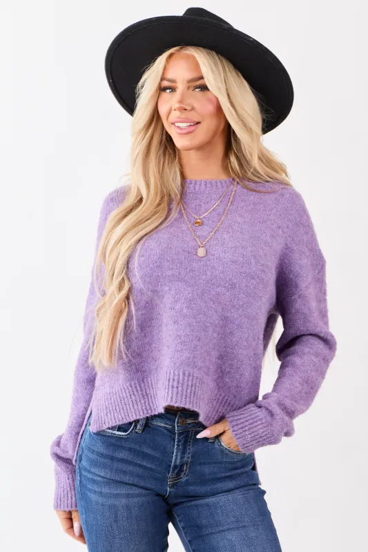 Heathered Iris Wool Blend Ribbed Trim Sweater sold by Lime Lush