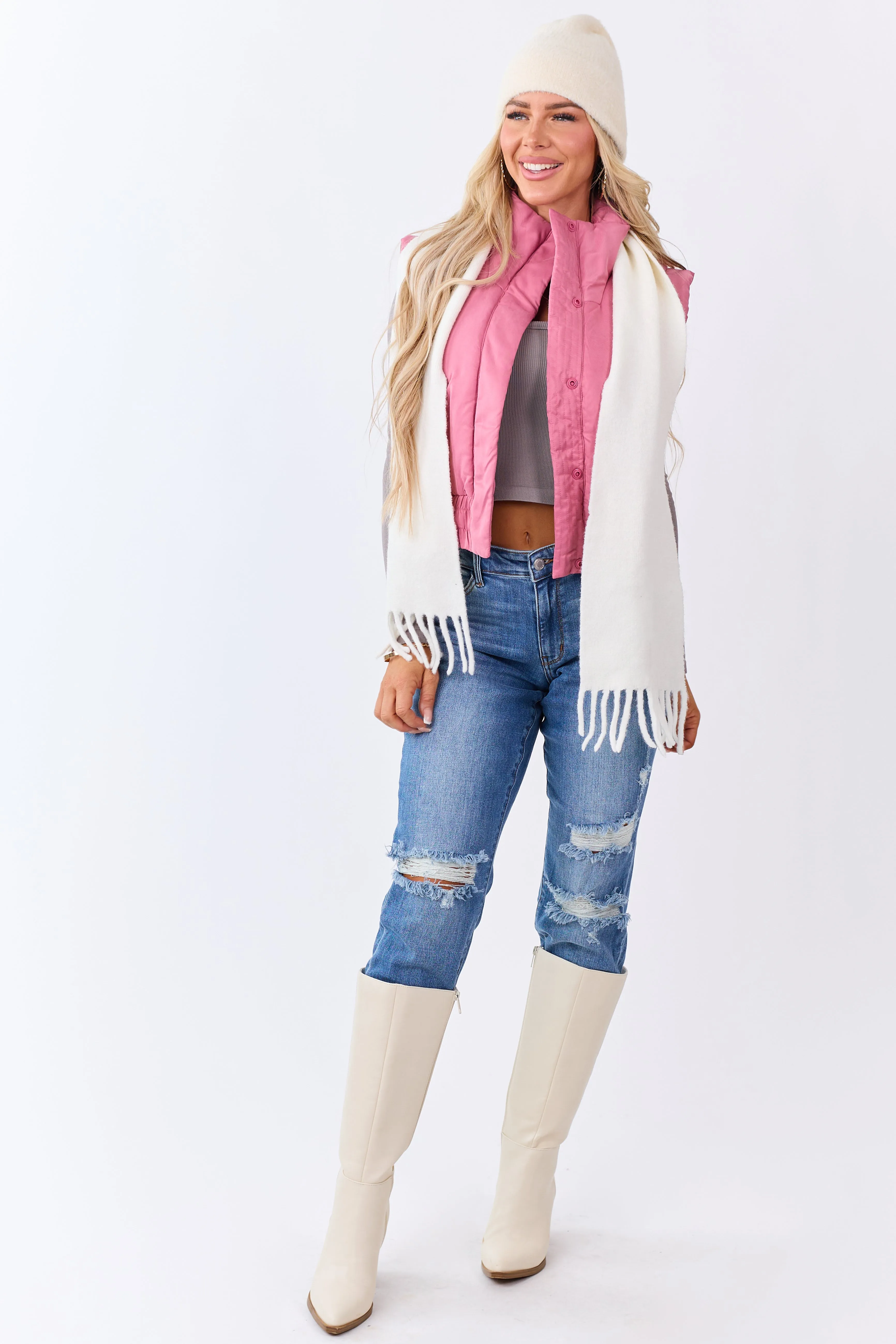 Bubblegum Button Up Mock Neck Puffer Vest sold by Lime Lush product image thumbnail 4