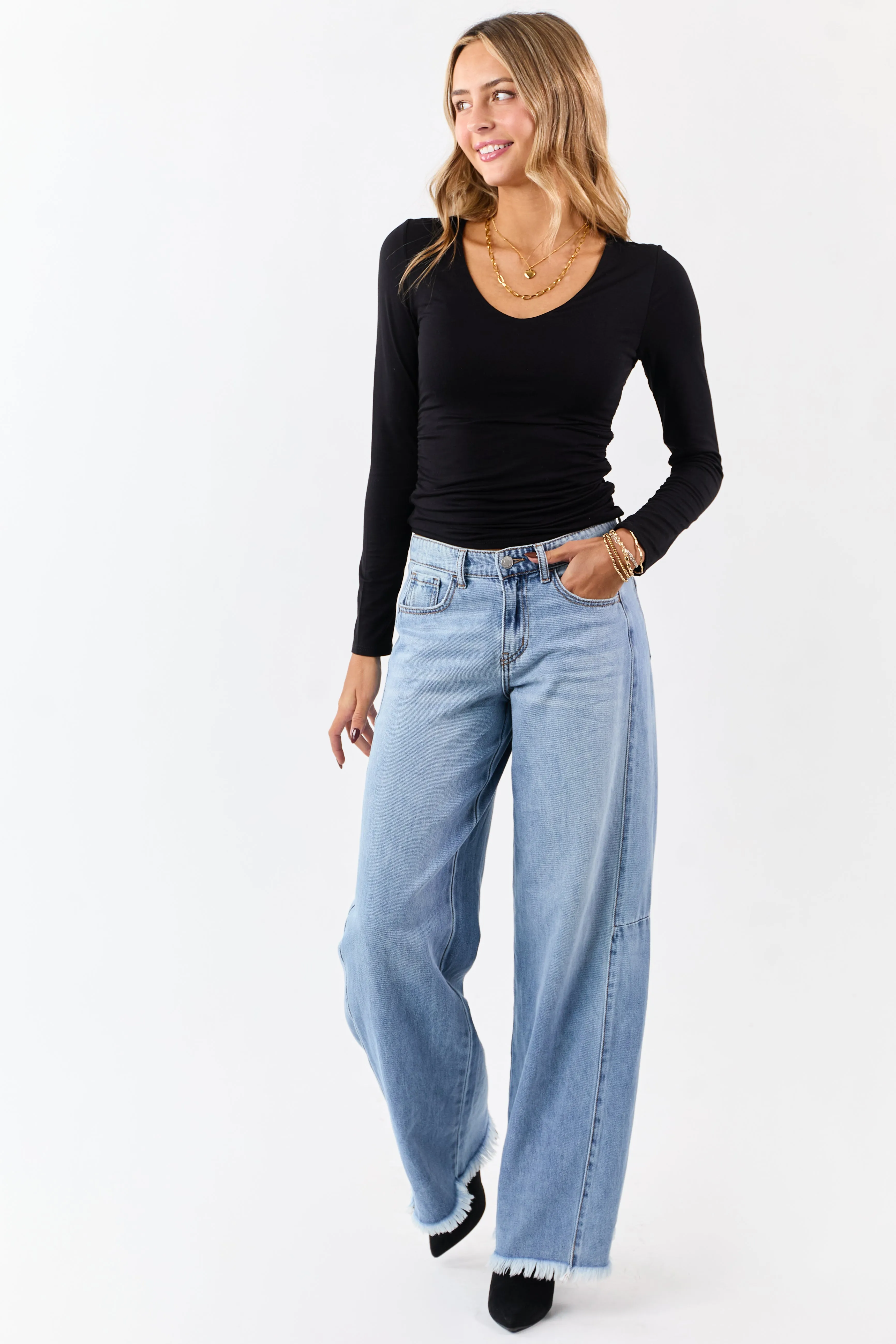 Black V-Neck Ruched Side Double Layer Fitted Top sold by Lime Lush product image thumbnail 2