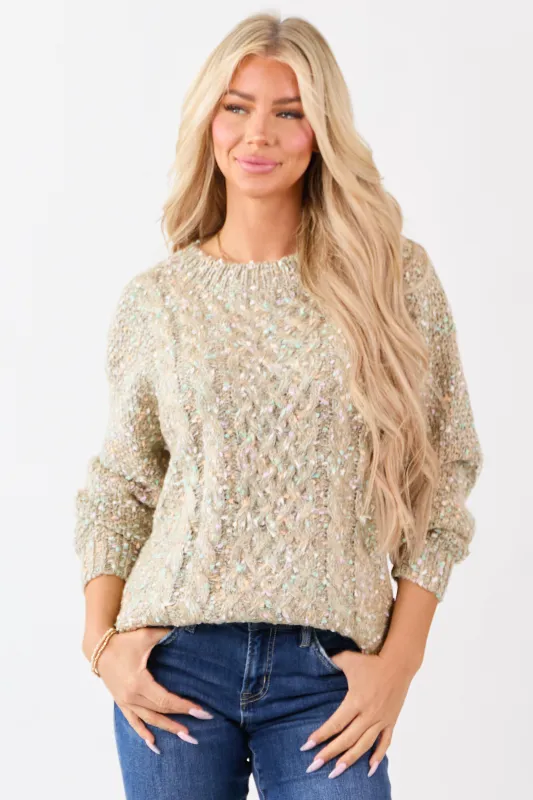 Camel Confetti Cable Knit Long Sleeve Sweater sold by Lime Lush