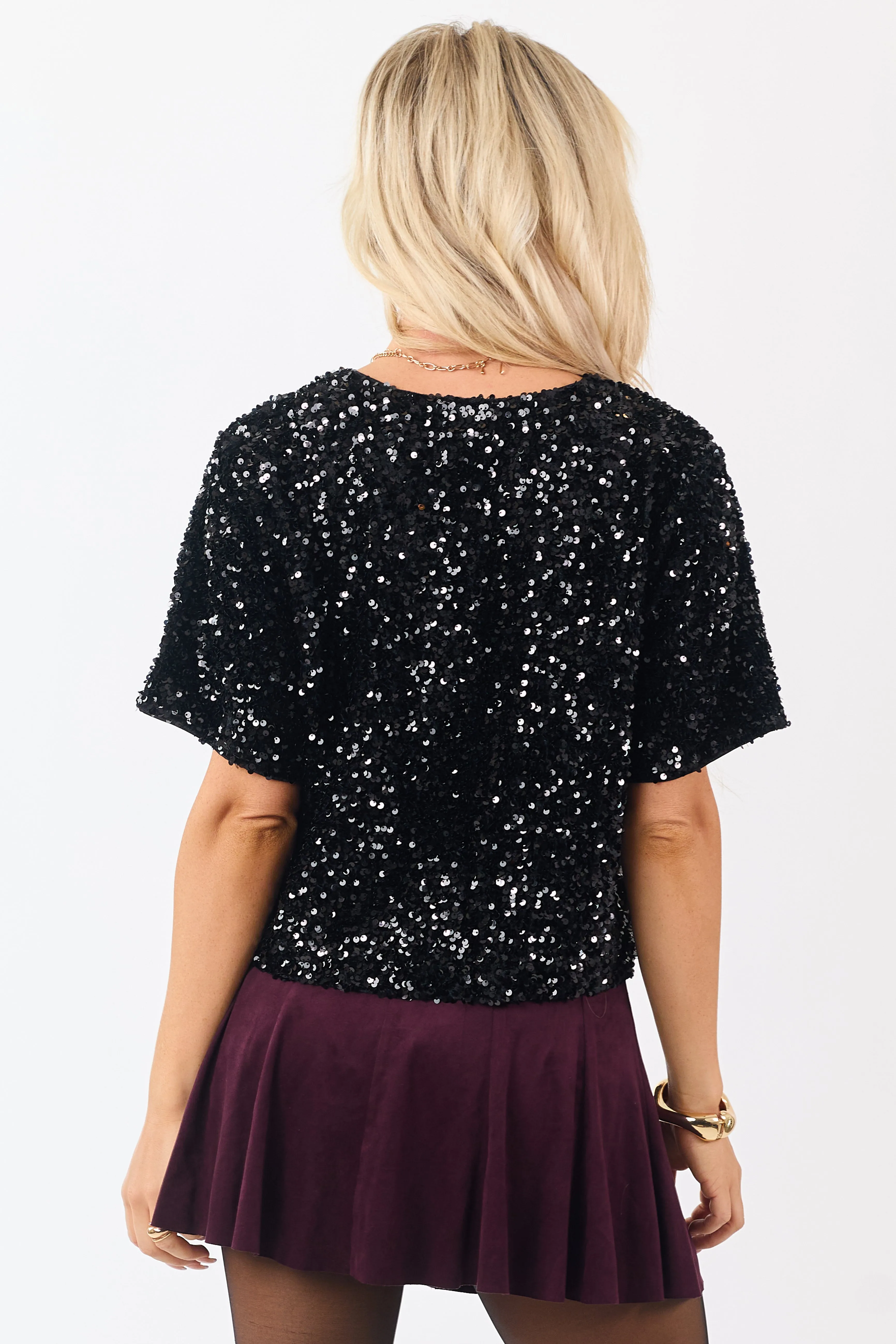 She+Sky Black Sequined Short Sleeve Top sold by Lime Lush product image thumbnail 5