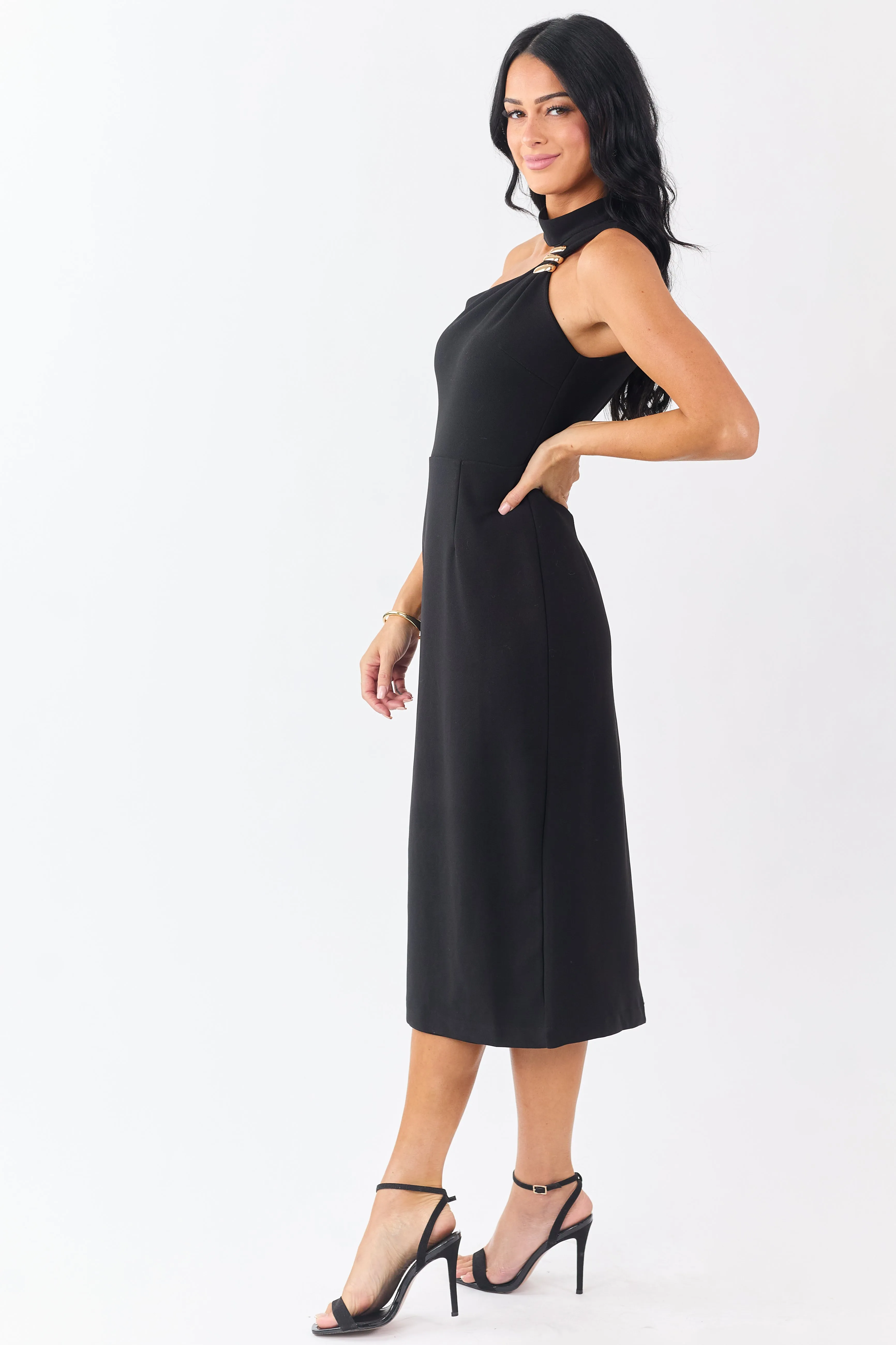 Black Gold Hardware Halter Neck Midi Dress sold by Lime Lush product image thumbnail 3