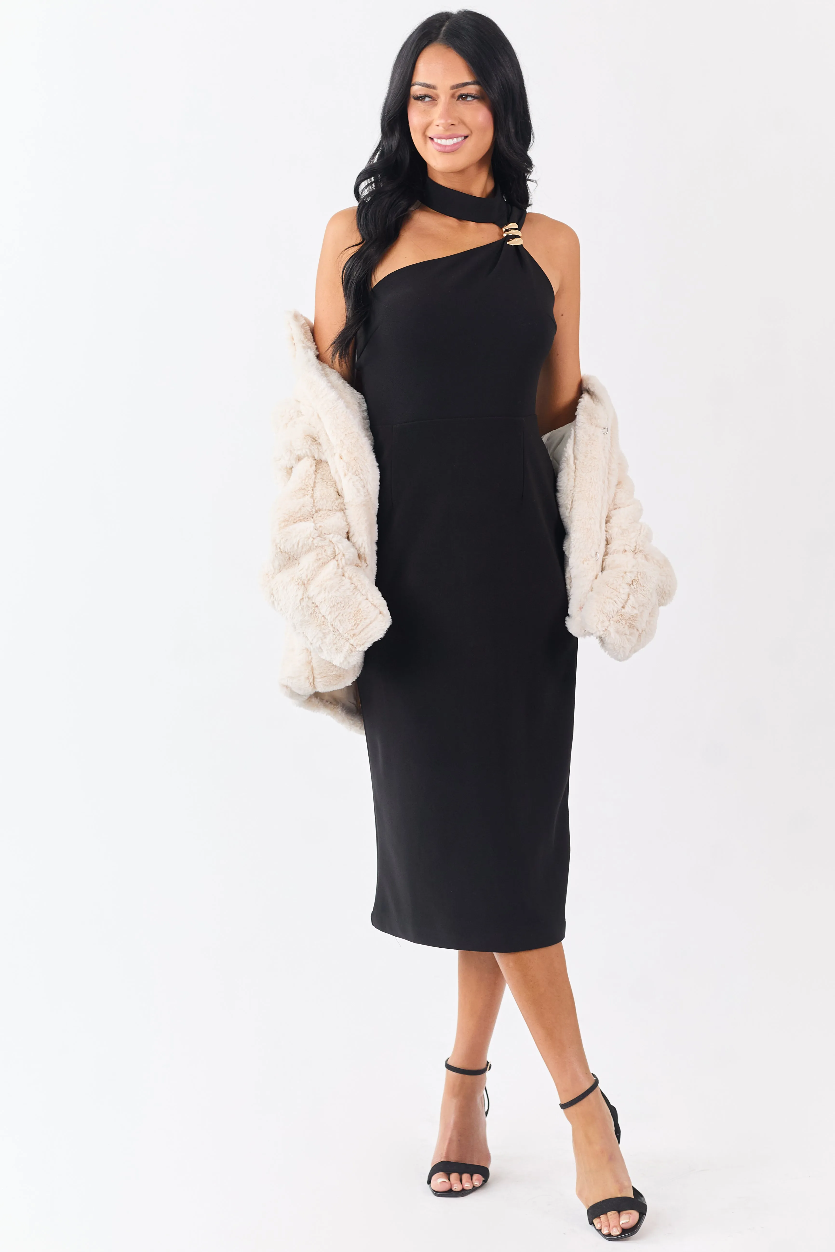 Black Gold Hardware Halter Neck Midi Dress sold by Lime Lush product image thumbnail 4
