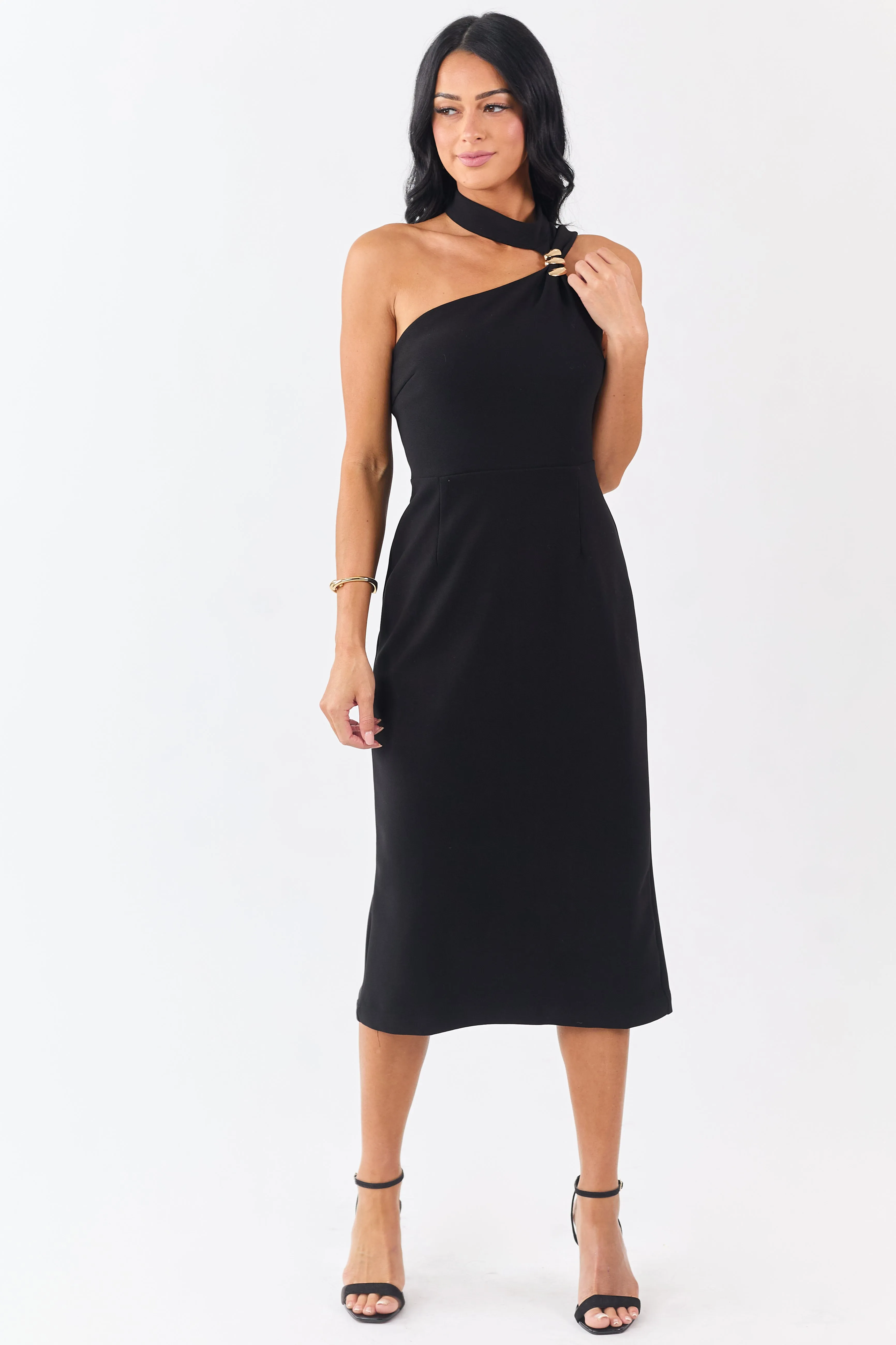 Black Gold Hardware Halter Neck Midi Dress sold by Lime Lush product image thumbnail 2