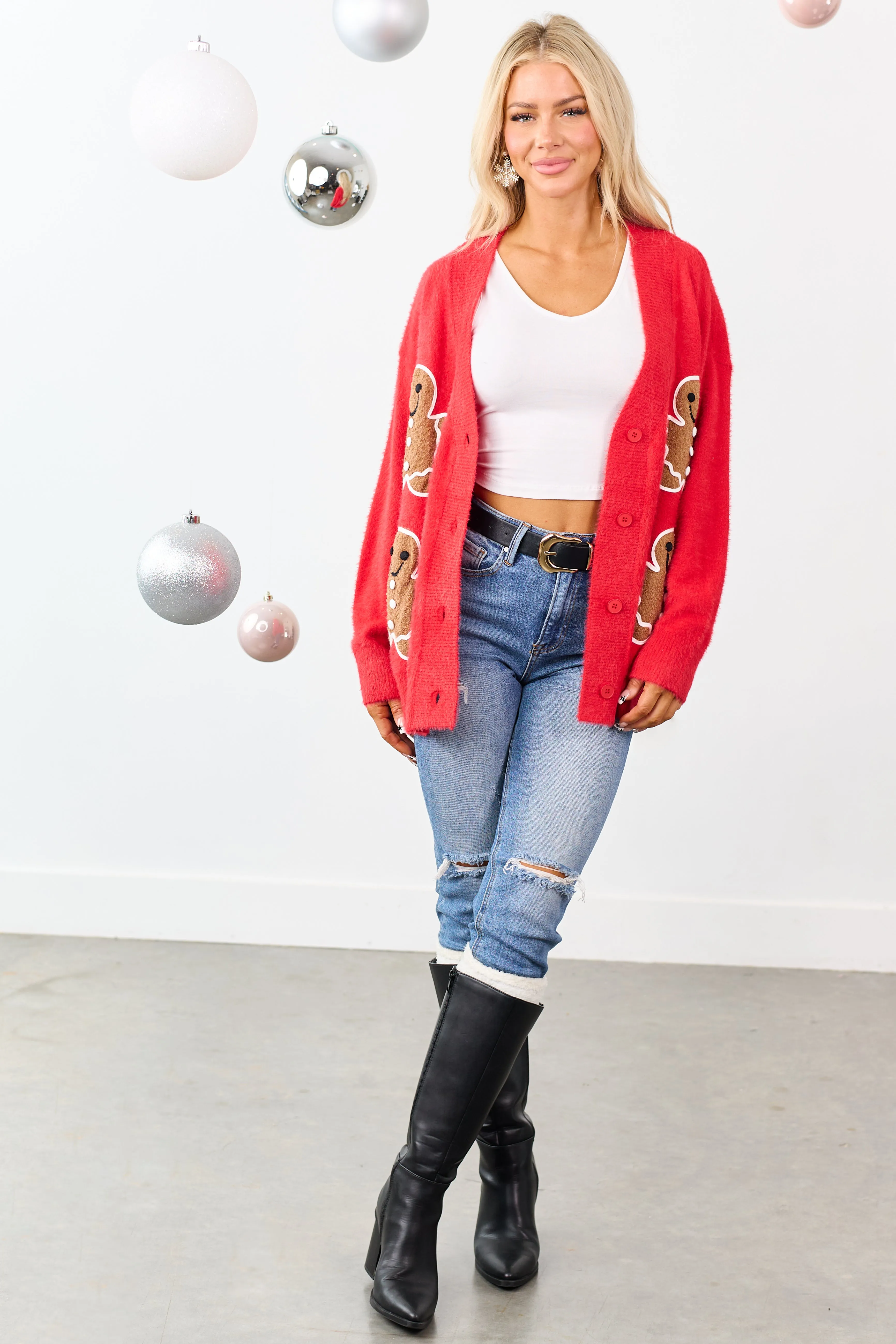 Lipstick Gingerbread Graphic Eyelash Knit Cardigan sold by Lime Lush product image thumbnail 3