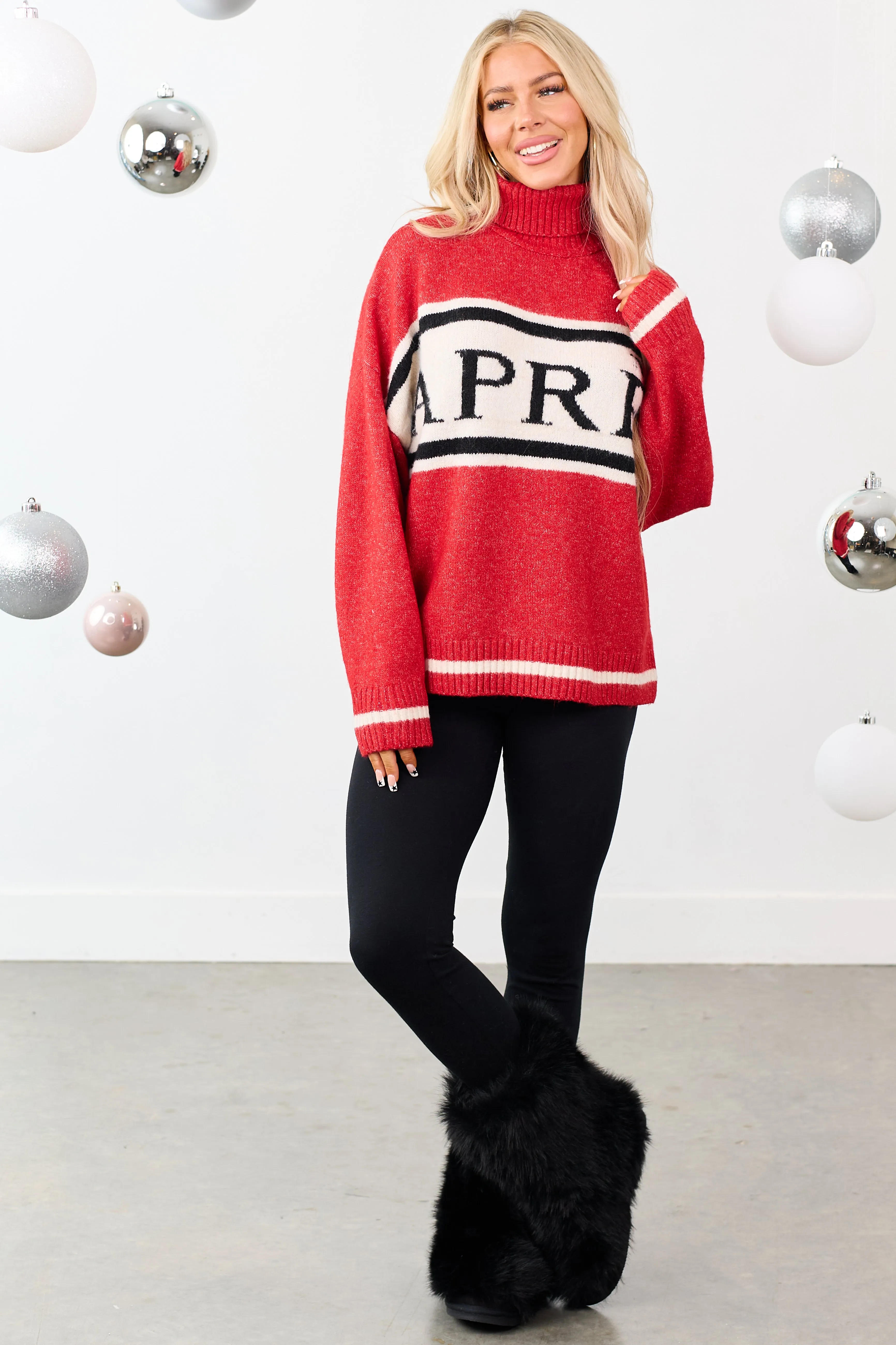 Ruby 'Aprés' Graphic Turtleneck Knit Sweater sold by Lime Lush product image thumbnail 3