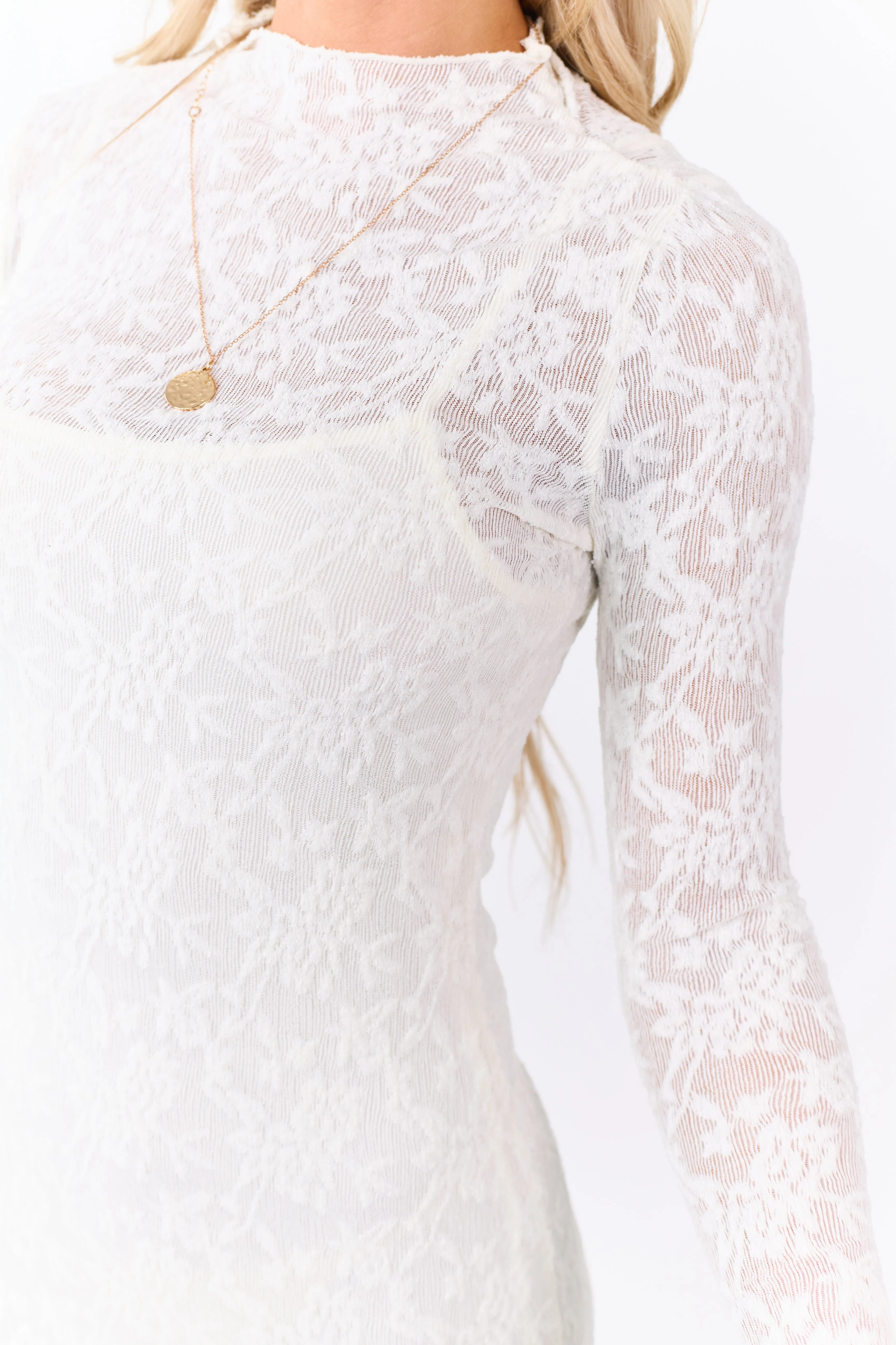Cream Lace Mock Neck Bodycon Maxi Dress sold by Lime Lush product image thumbnail 3
