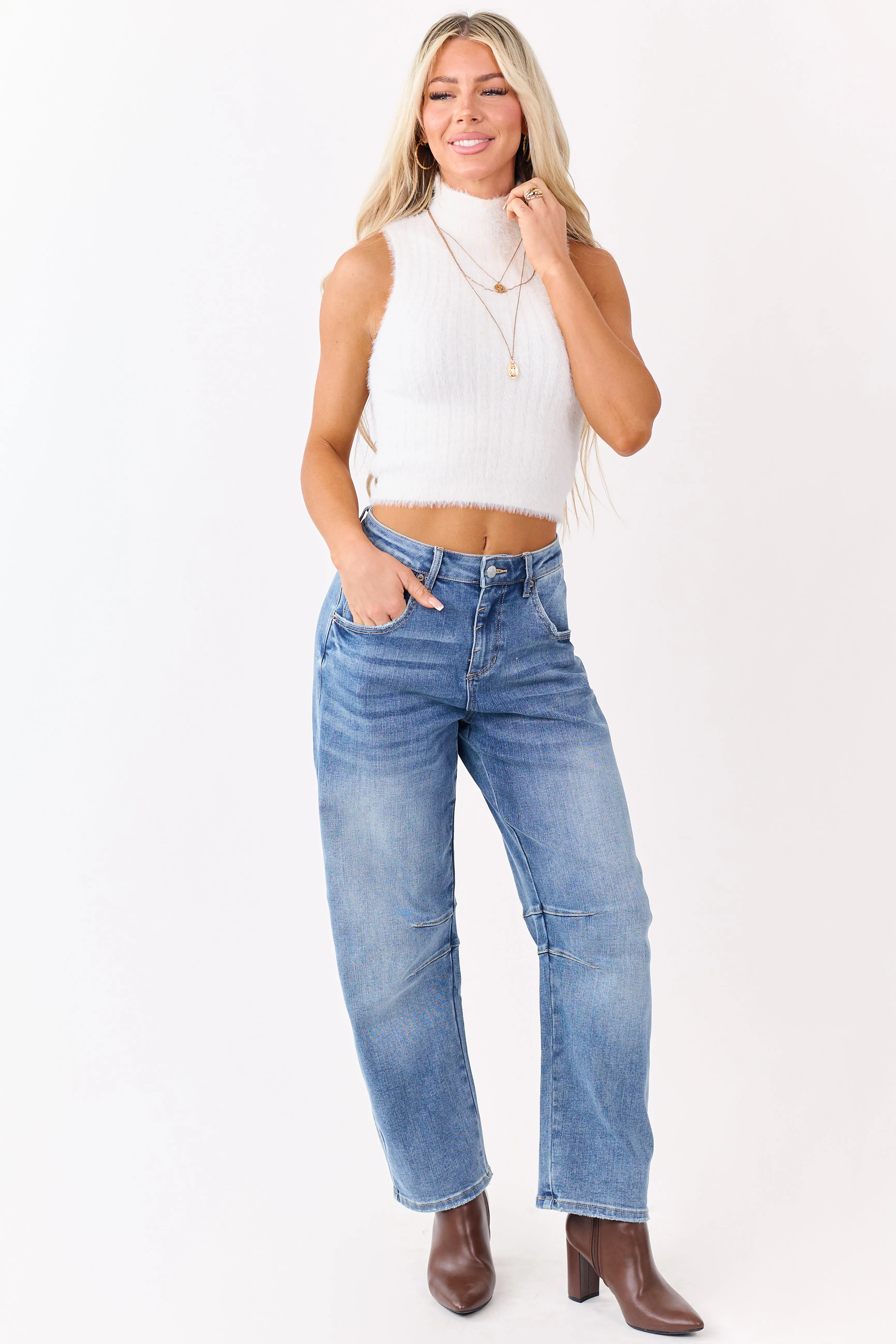 Ivory Ribbed Eyelash Knit High Neck Tank Top sold by Lime Lush product image thumbnail 3