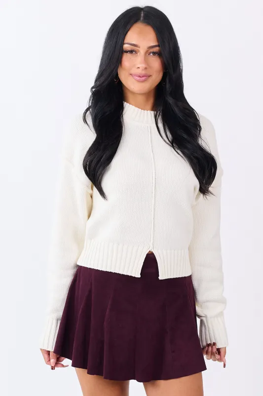 Cream Front Seam Rib Knit Long Sleeve Sweater sold by Lime Lush
