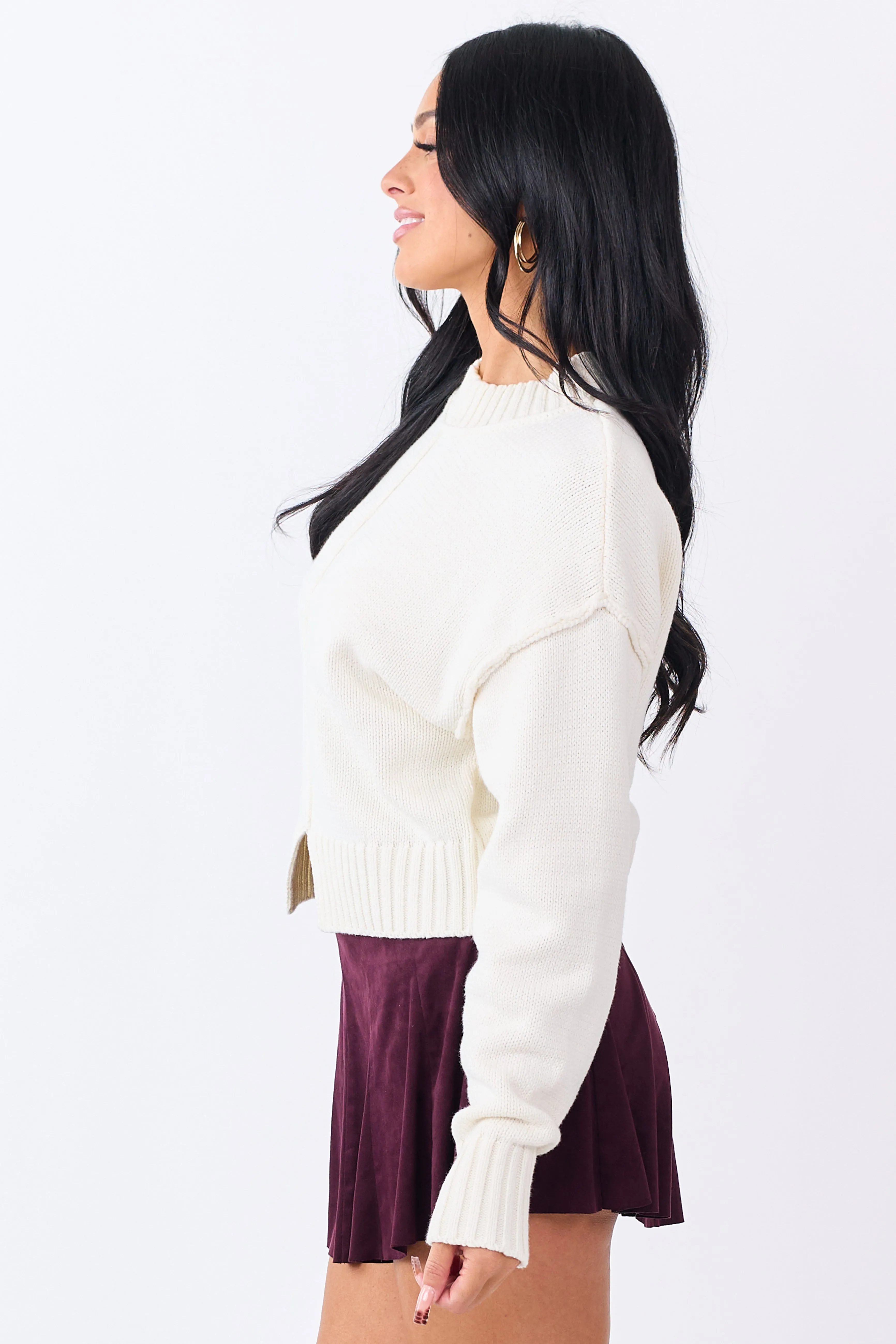 Cream Front Seam Rib Knit Long Sleeve Sweater sold by Lime Lush product image thumbnail 4