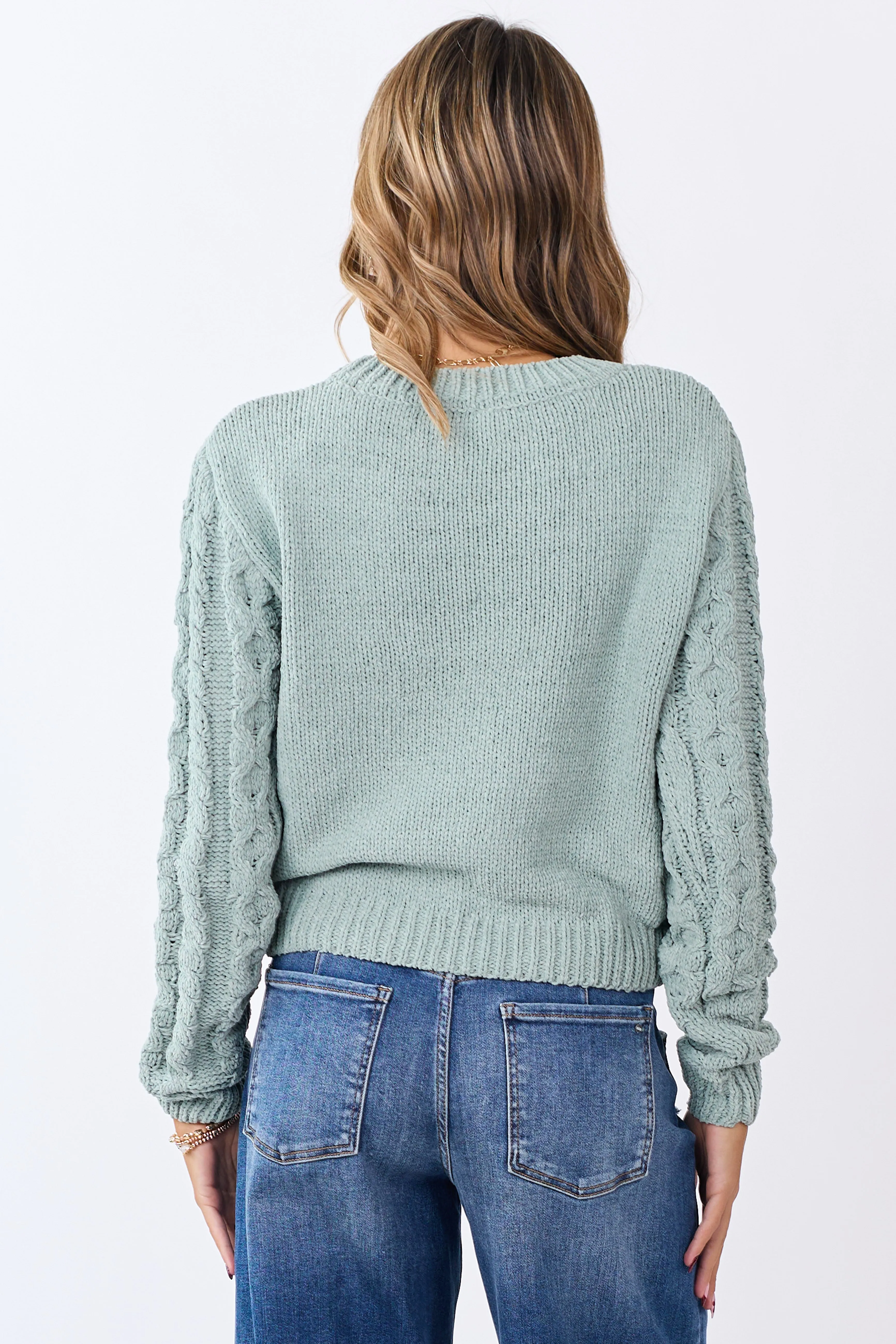 Mint Green Chenille Cable Knit Sweater sold by Lime Lush product image thumbnail 5