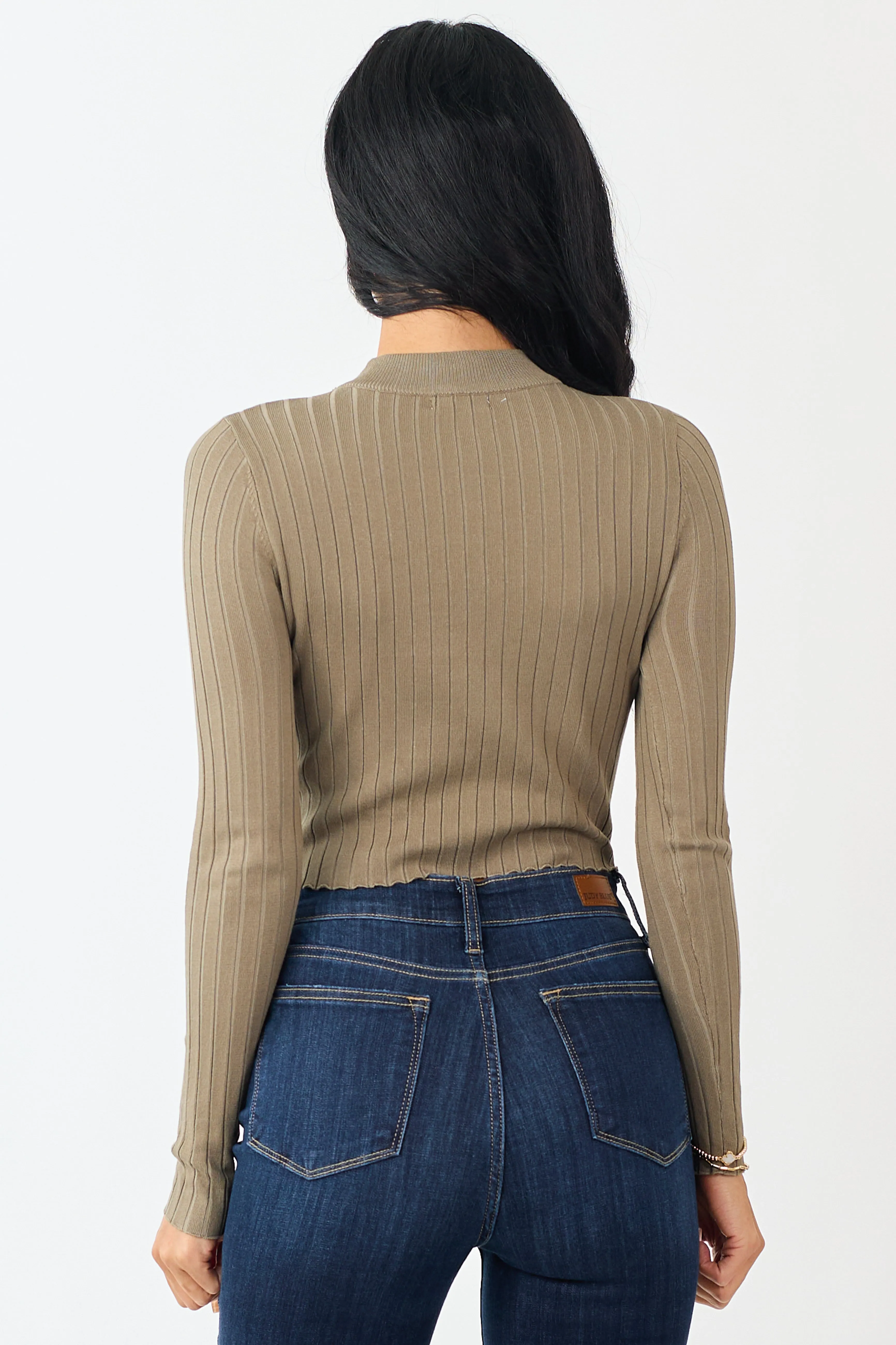 Dark Sage High Neck Long Sleeve Cropped Top sold by Lime Lush product image thumbnail 5