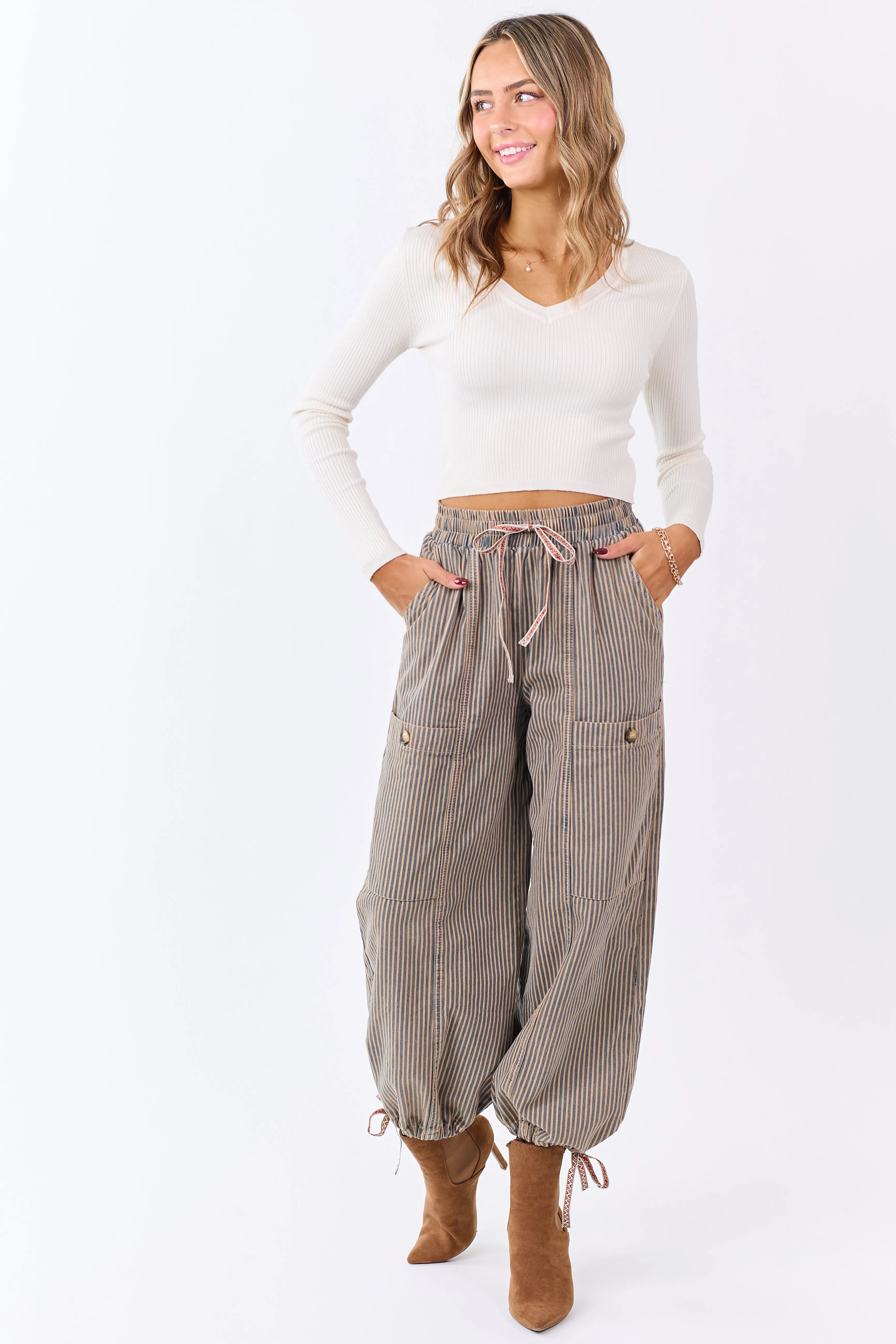 Champagne Rib Knit V-Neck Cropped Sweater Top sold by Lime Lush product image thumbnail 2