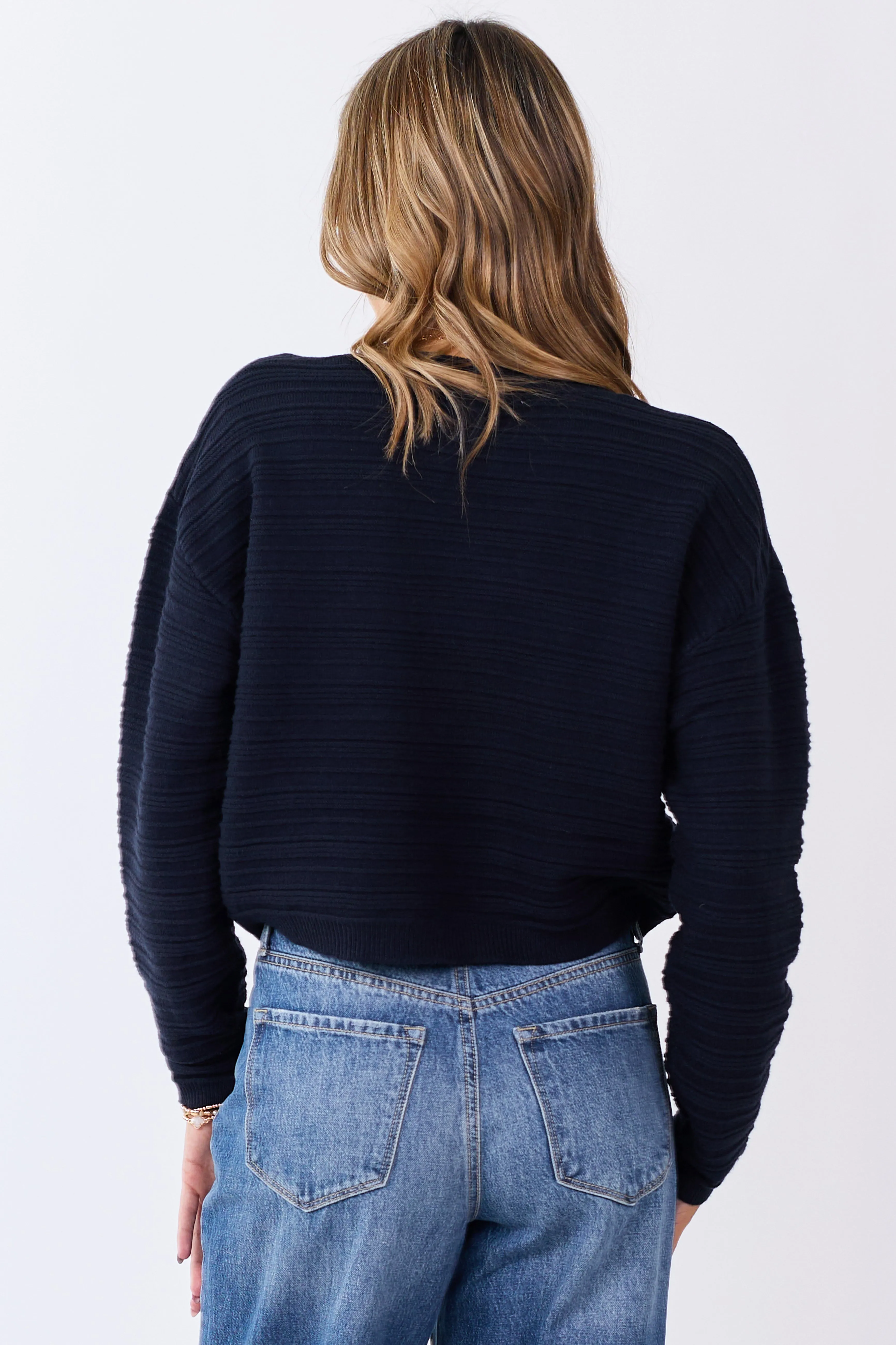 Black Textured Knit Crew Neck Cropped Sweater sold by Lime Lush product image thumbnail 5