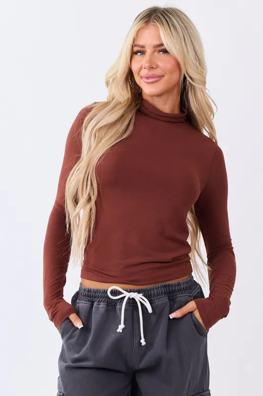 Cinnamon Mock Neck Long Sleeve Fitted Knit Top sold by Lime Lush