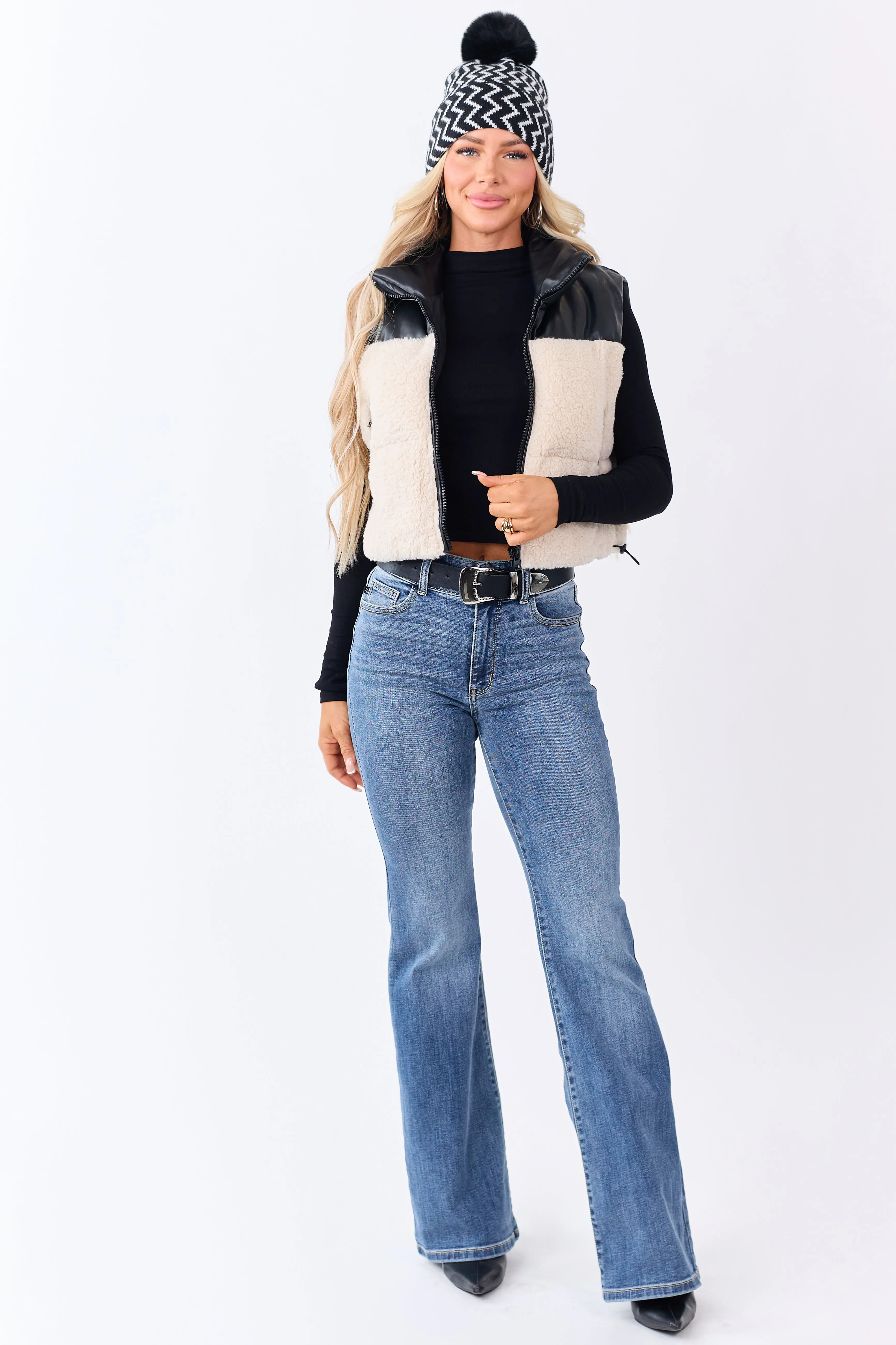 Cream Sherpa Contrast Faux Leather Crop Vest sold by Lime Lush product image thumbnail 3