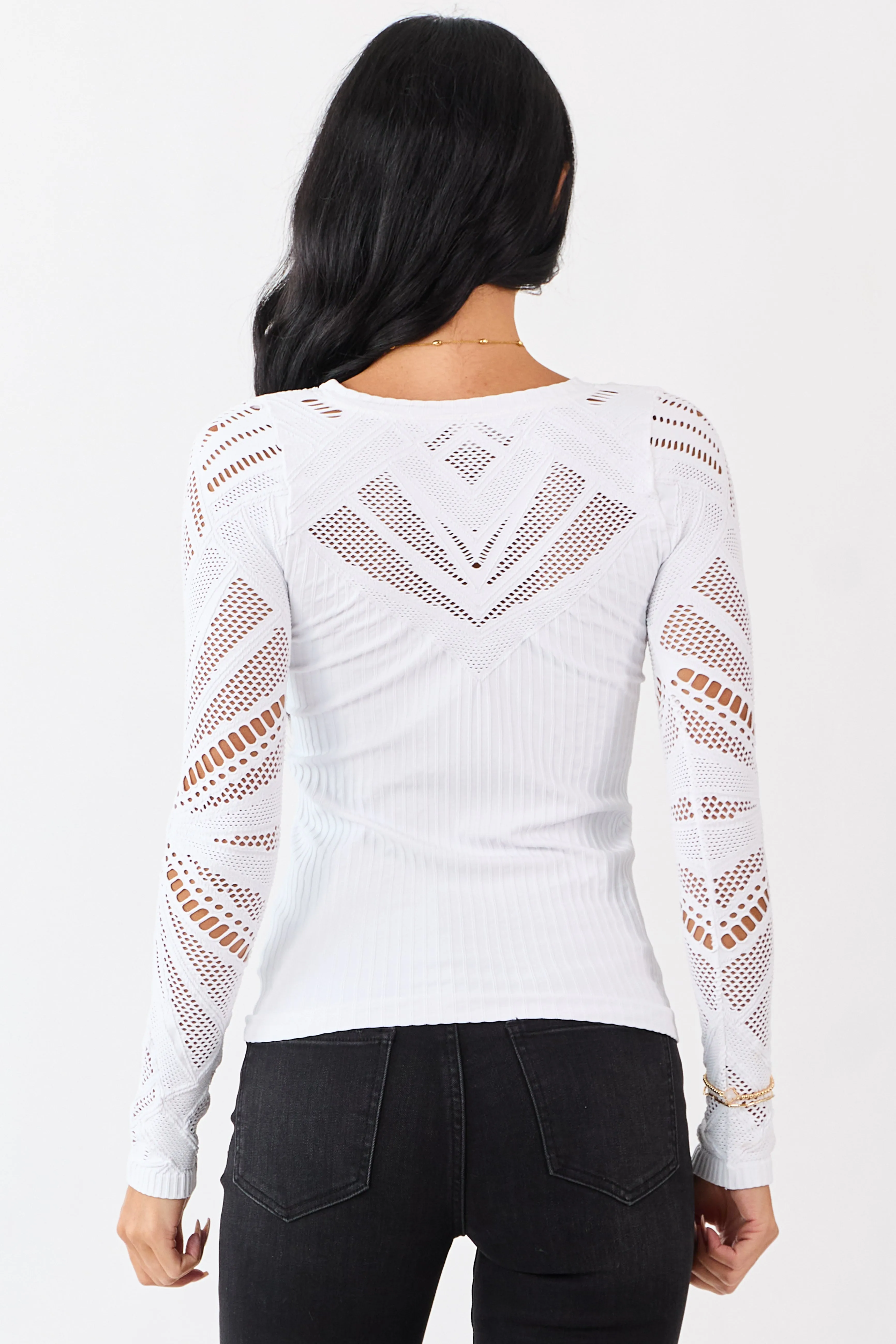 White Eyelet Sleeve Round Neck Knit Top sold by Lime Lush product image thumbnail 5