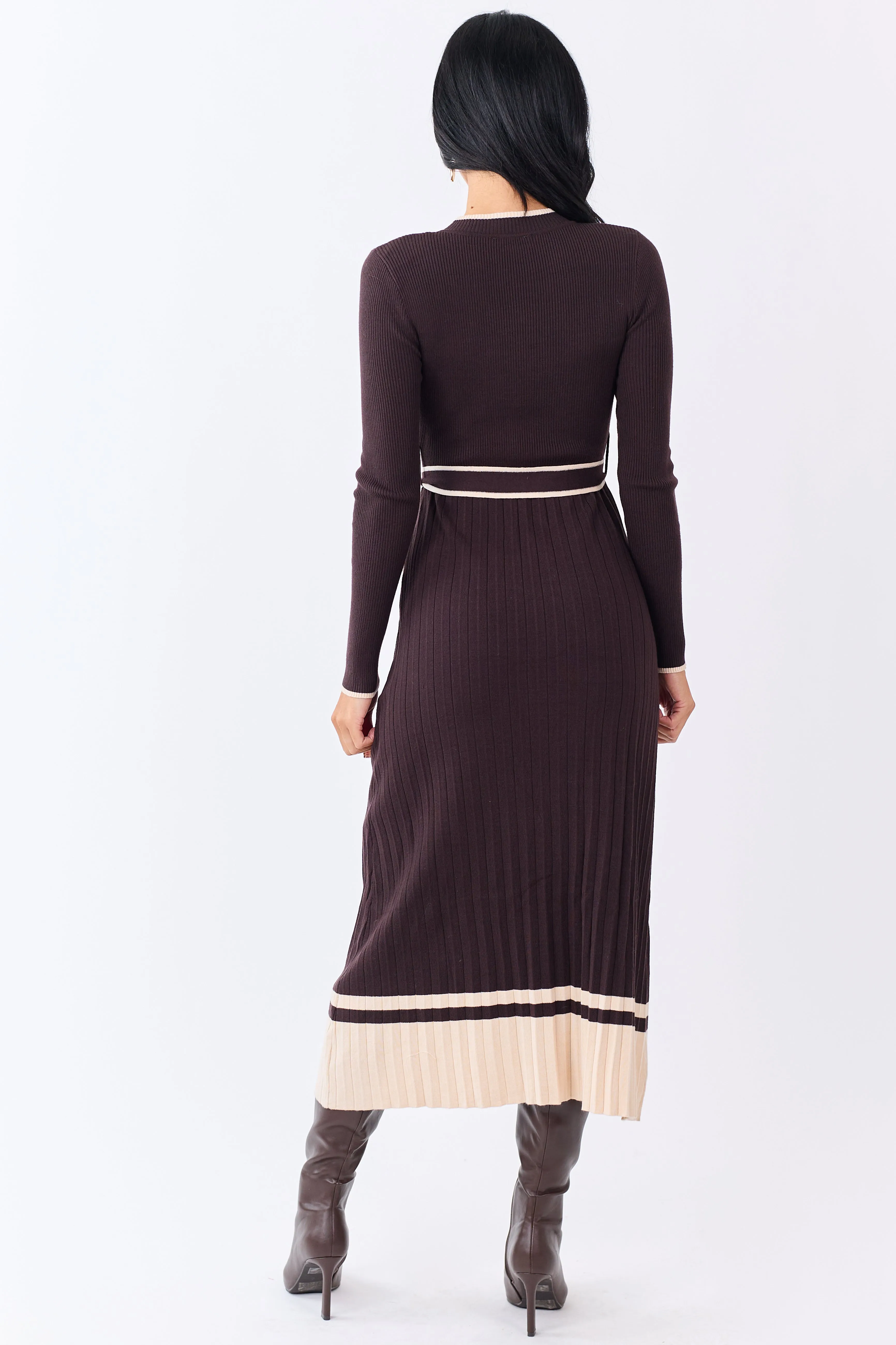 Cocoa Rib Knit Waist Tie Sweater Midi Dress sold by Lime Lush product image thumbnail 5
